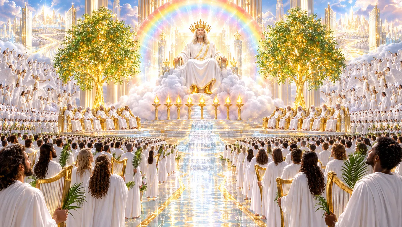 Worshippers Gathered Before God's Throne in Heaven