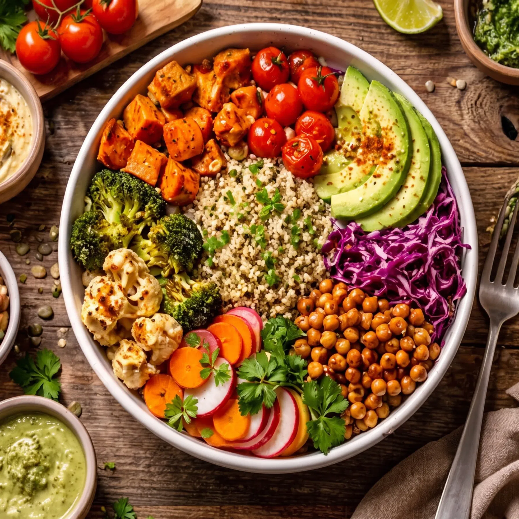 Vegetable Grain Bowl on a Wooden Table