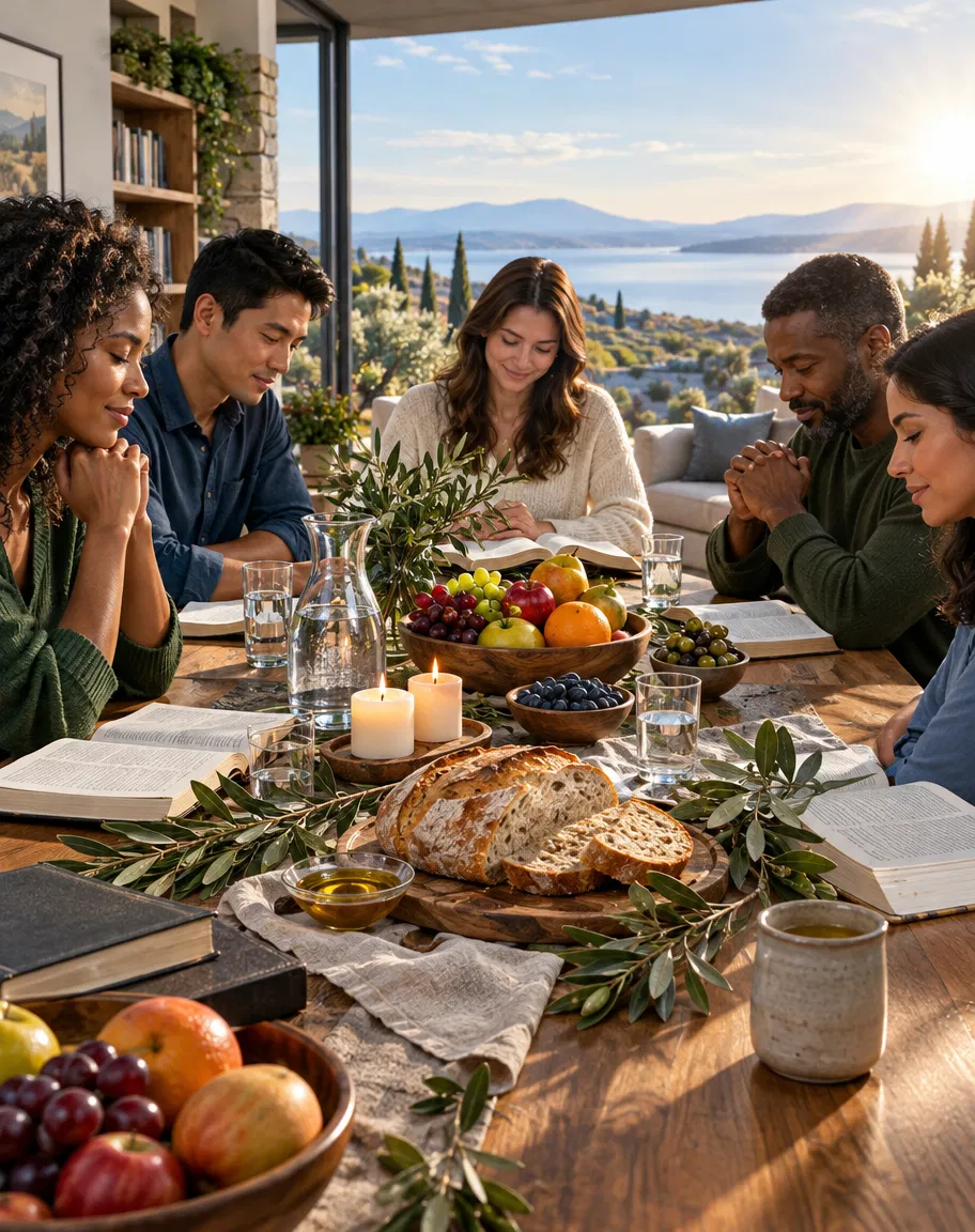 Friends Studying the Bible Around a Table
