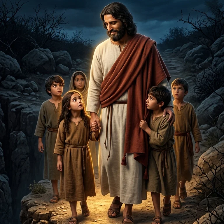 The Shepherd Guiding Children Through Darkness