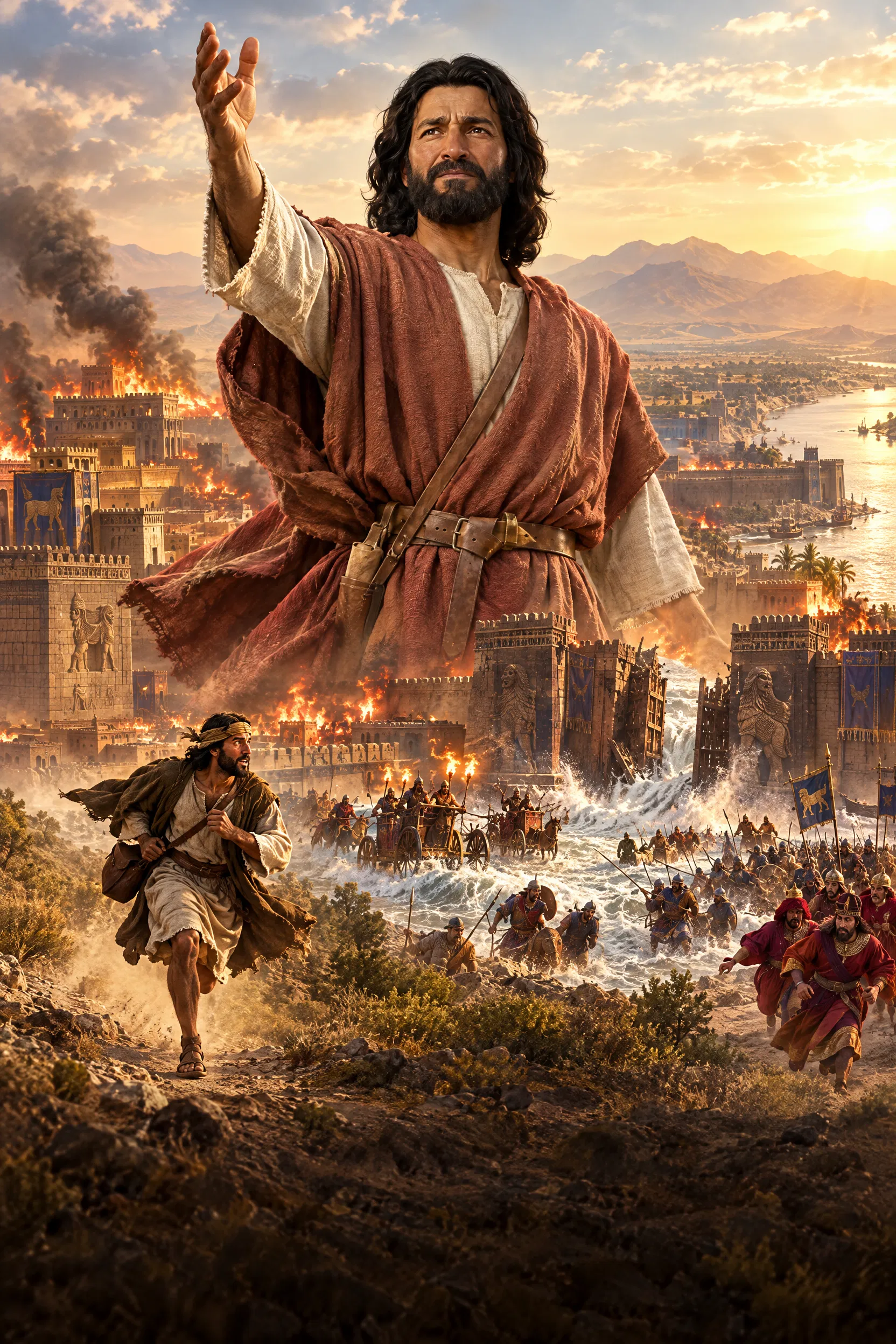 Nahum Watches Nineveh Fall as a Messenger Runs
