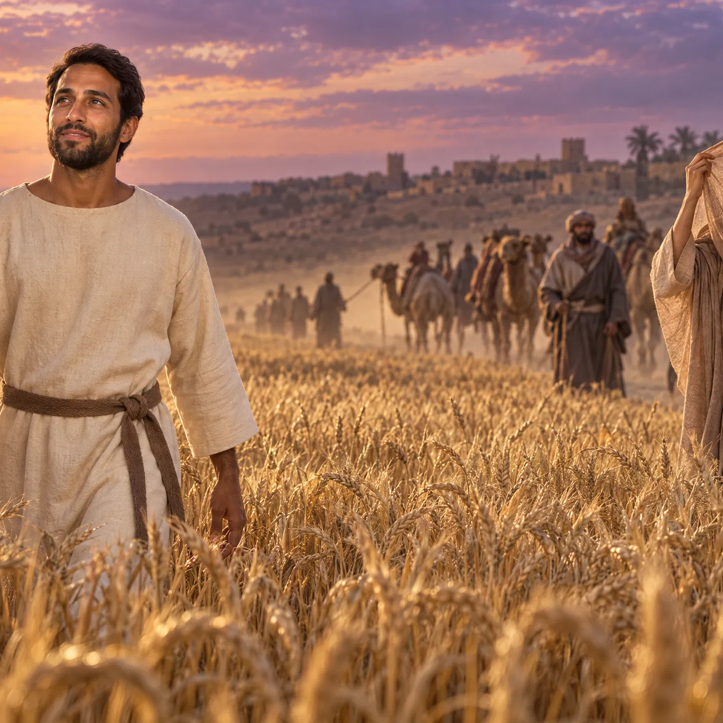 Isaac Walks in the Field as Rebekah Arrives