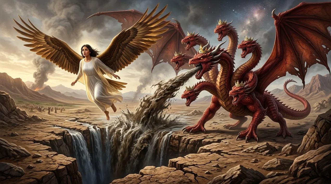 The Woman Flees the Seven-Headed Dragon
