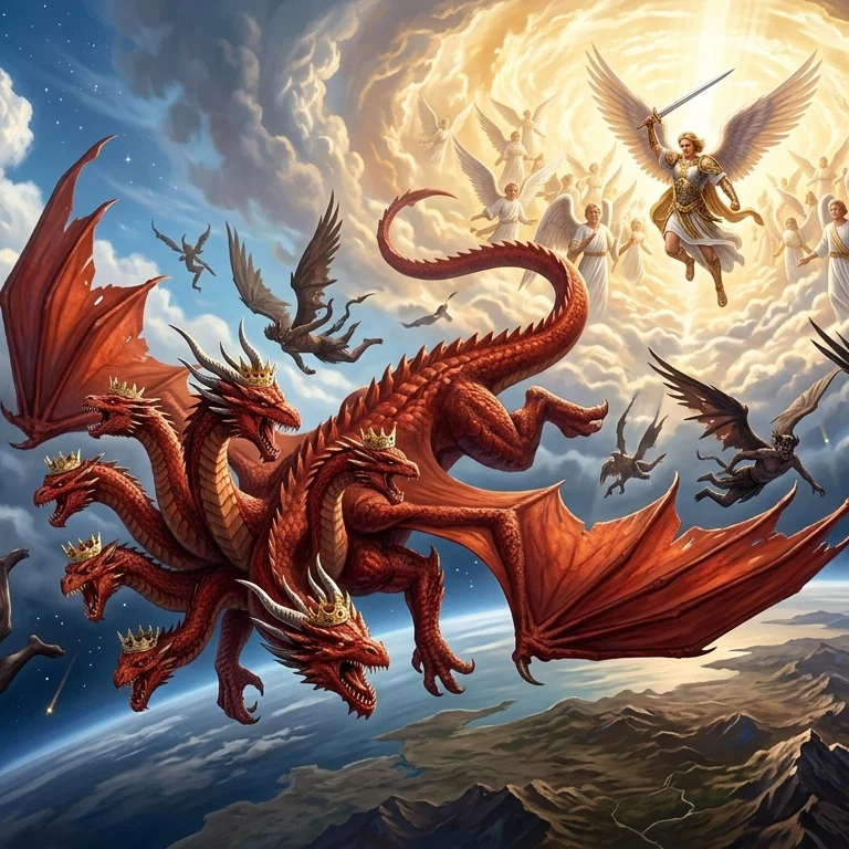 Satan the dragon cast out of heaven