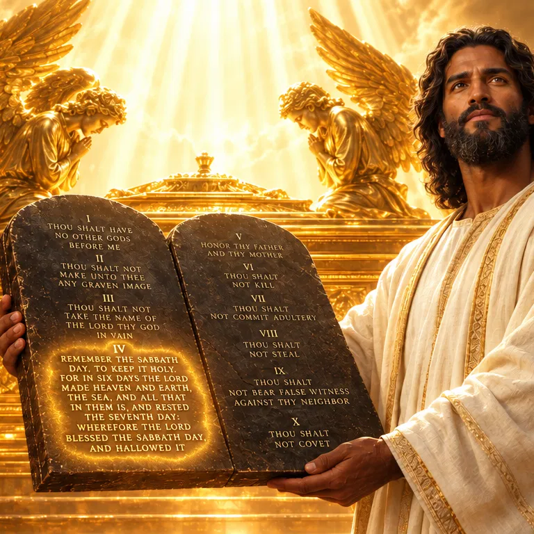 The Fourth Commandment Glowing on the Tablets of Stone