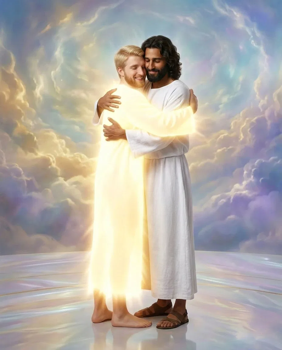 Adam Embraces Christ in Heaven