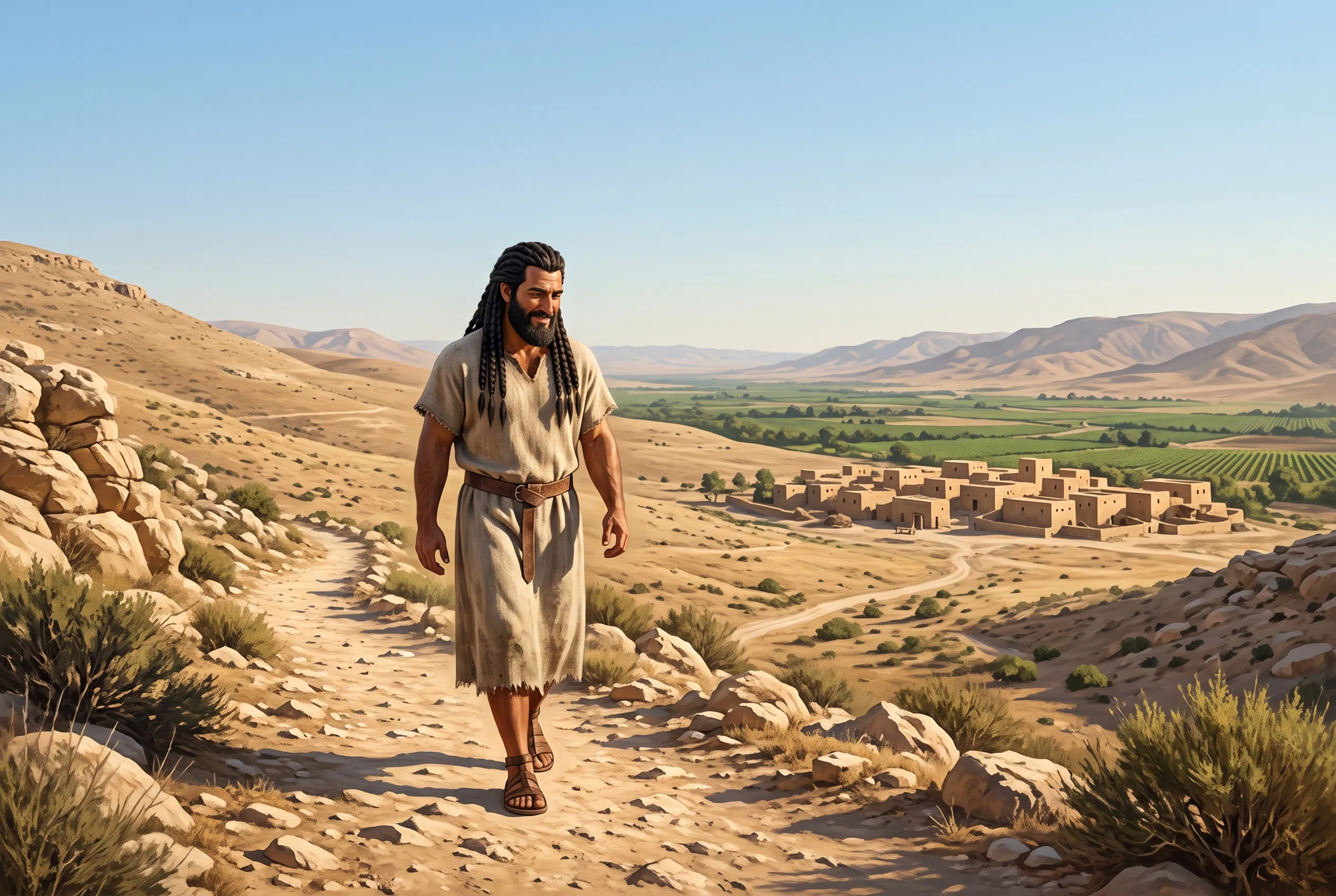 Samson Walks the Path Toward Delilah's Village