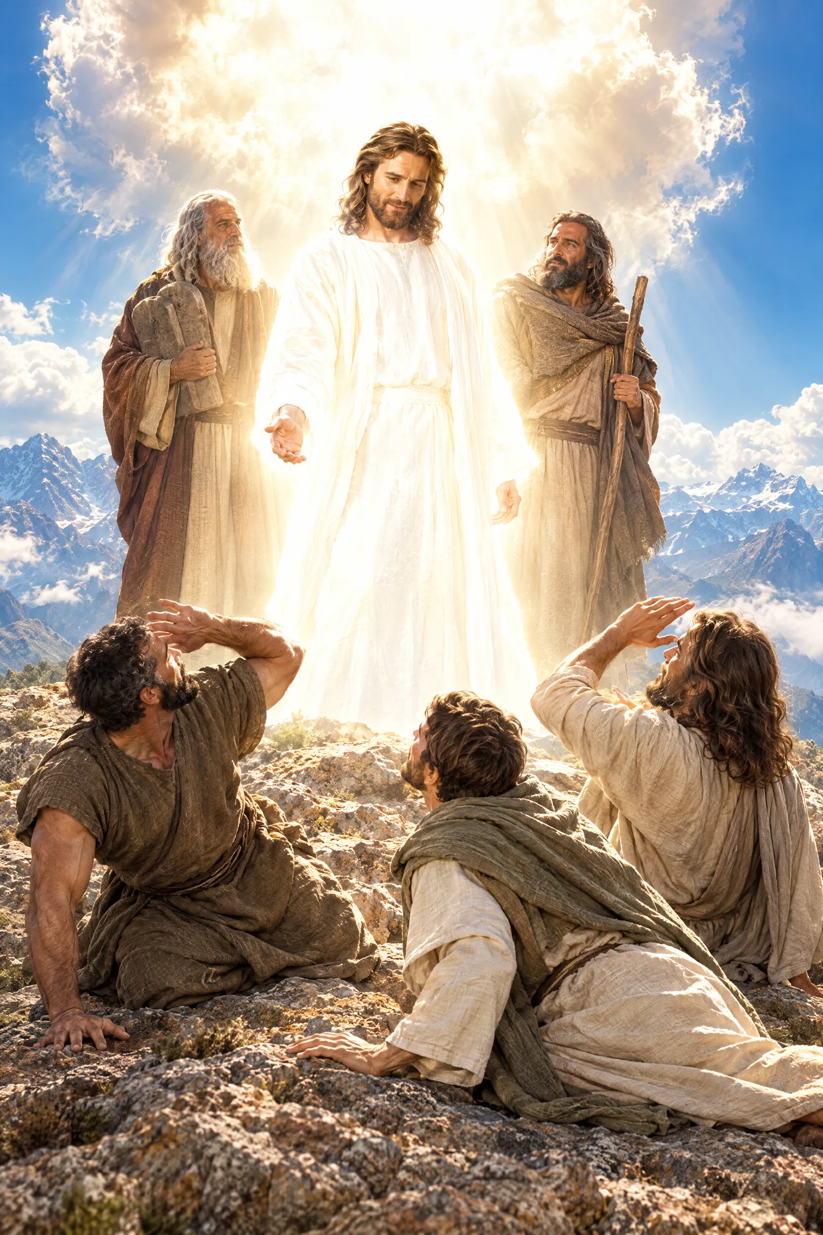 Jesus Transfigured with Moses, Elijah and Three Disciples