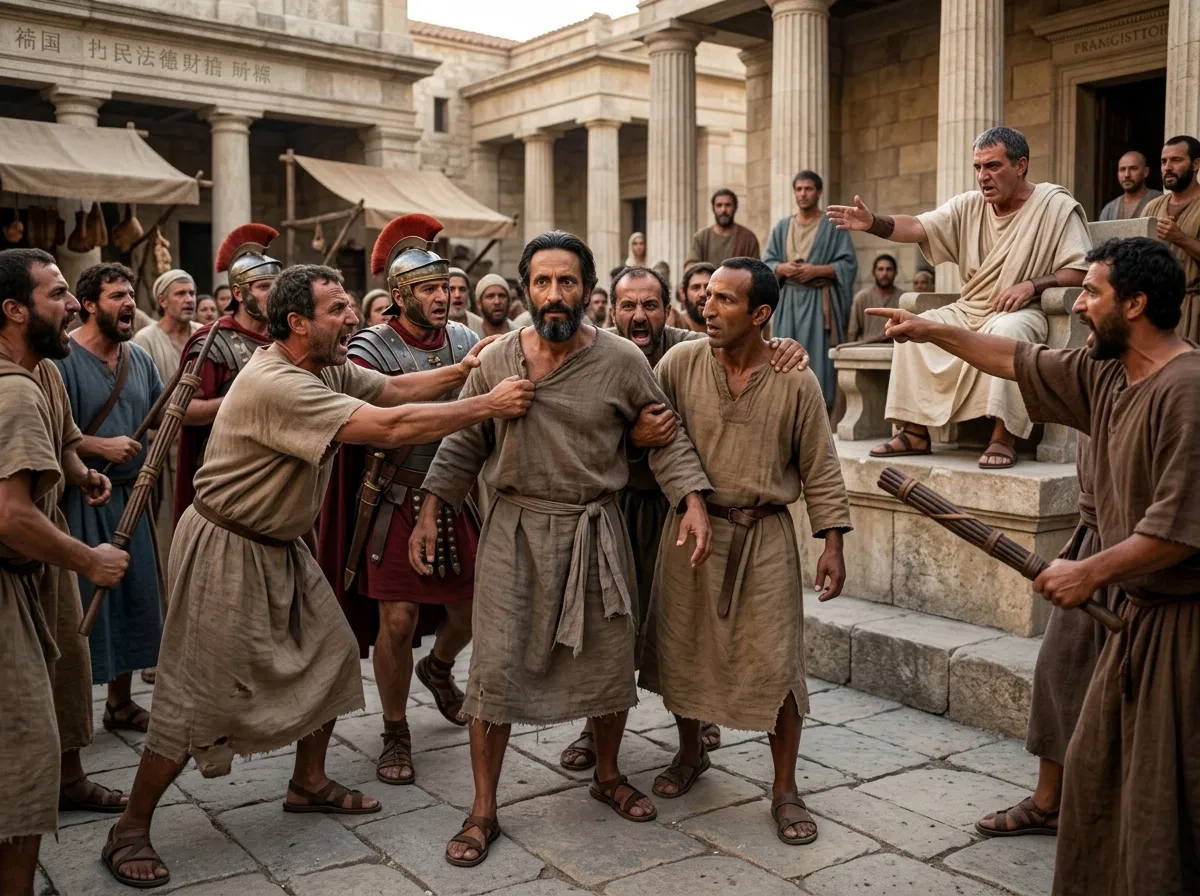 Paul and Silas Seized and Dragged to the Magistrates