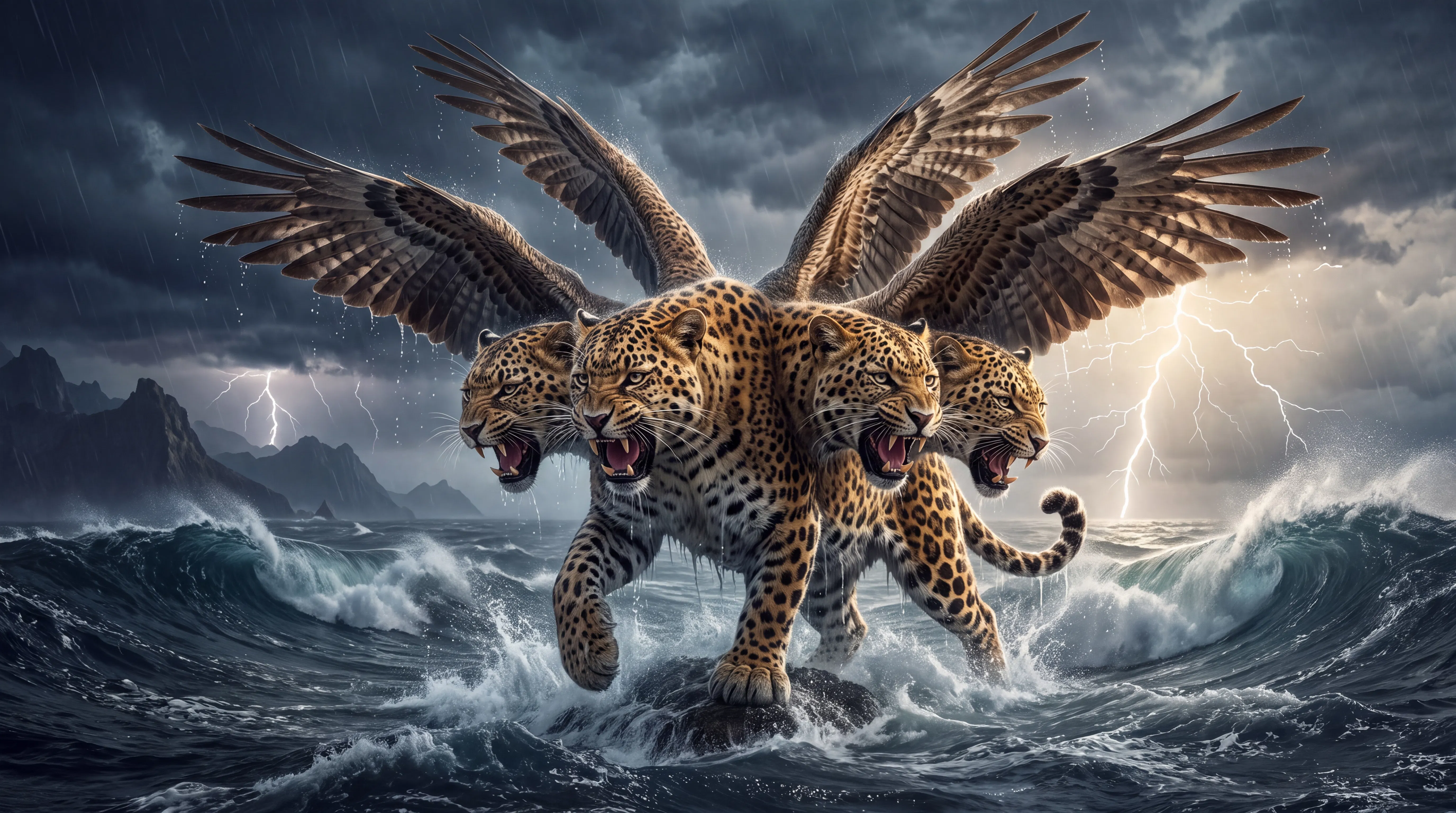 The Four-Headed Winged Leopard Rises from the Sea