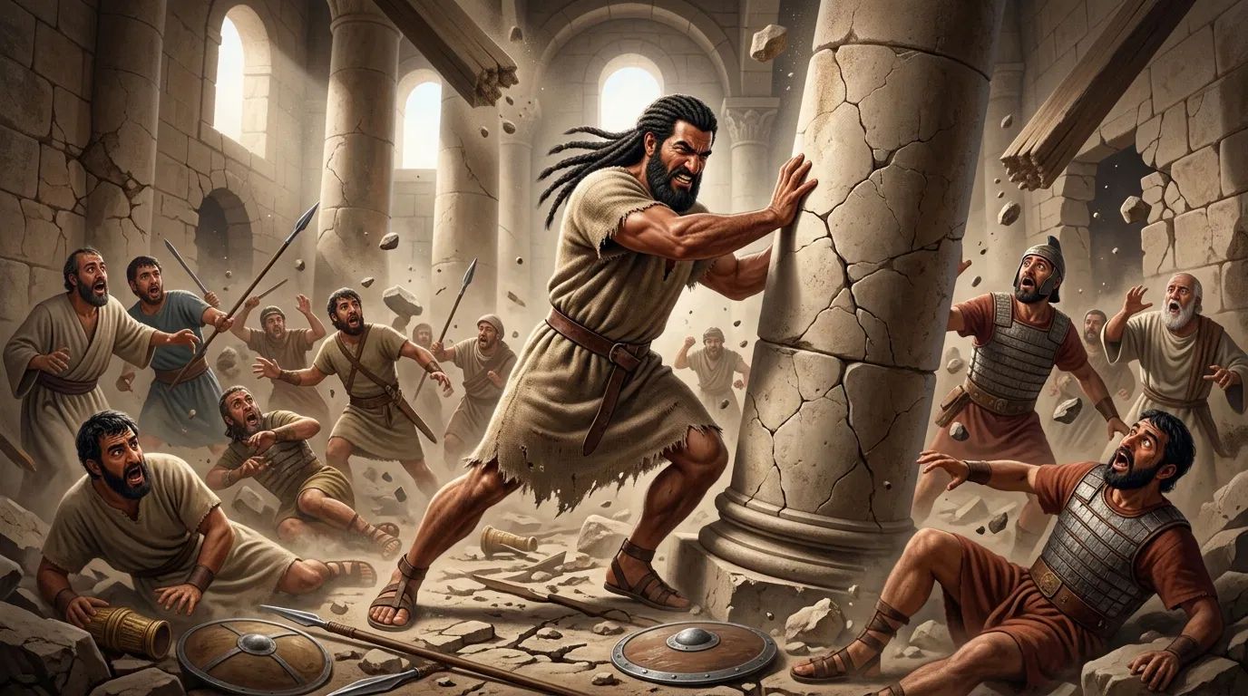 Samson Pushes Down the Pillars on the Philistines
