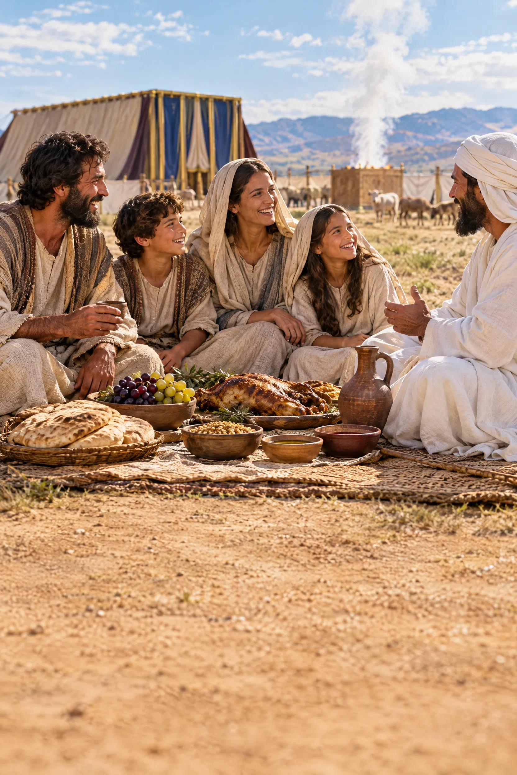 Israelite Family Feasts Before the Tabernacle
