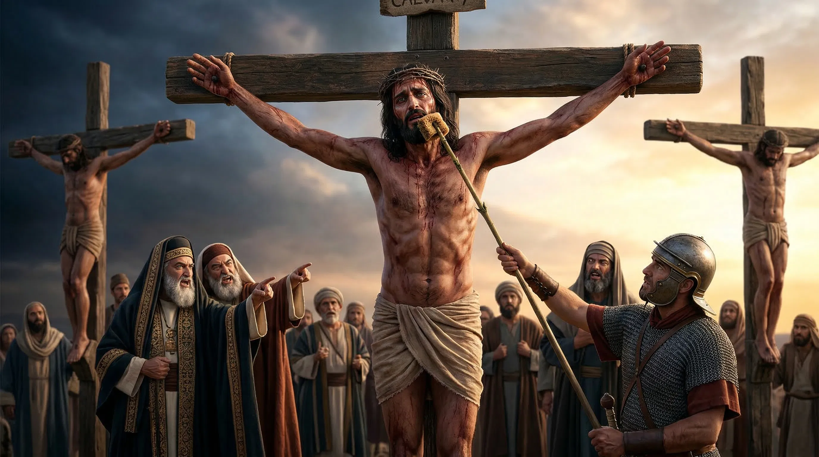 A Soldier Lifts a Sponge to the Lips of Jesus
