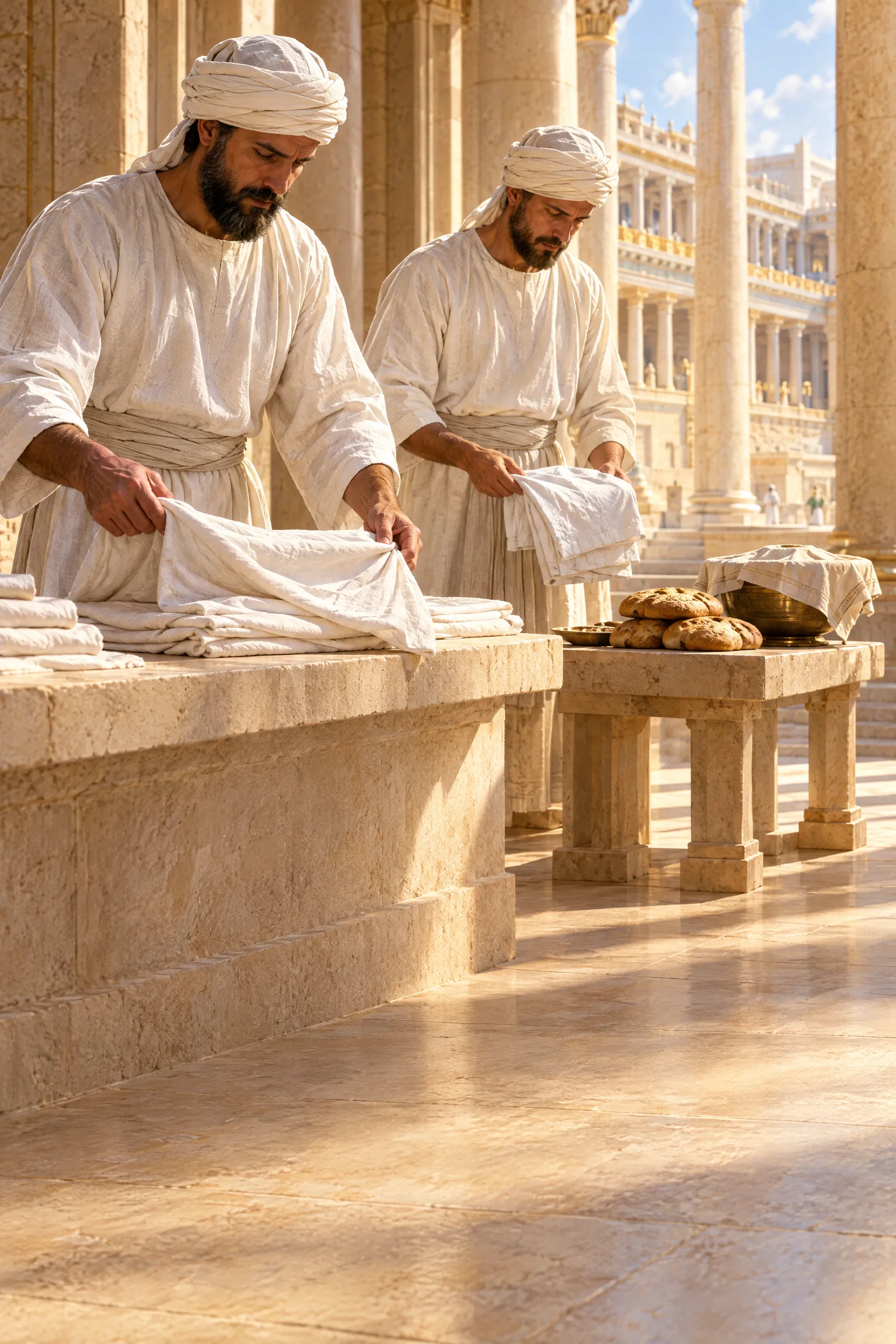 Priests Fold Holy Garments in the Temple Chambers