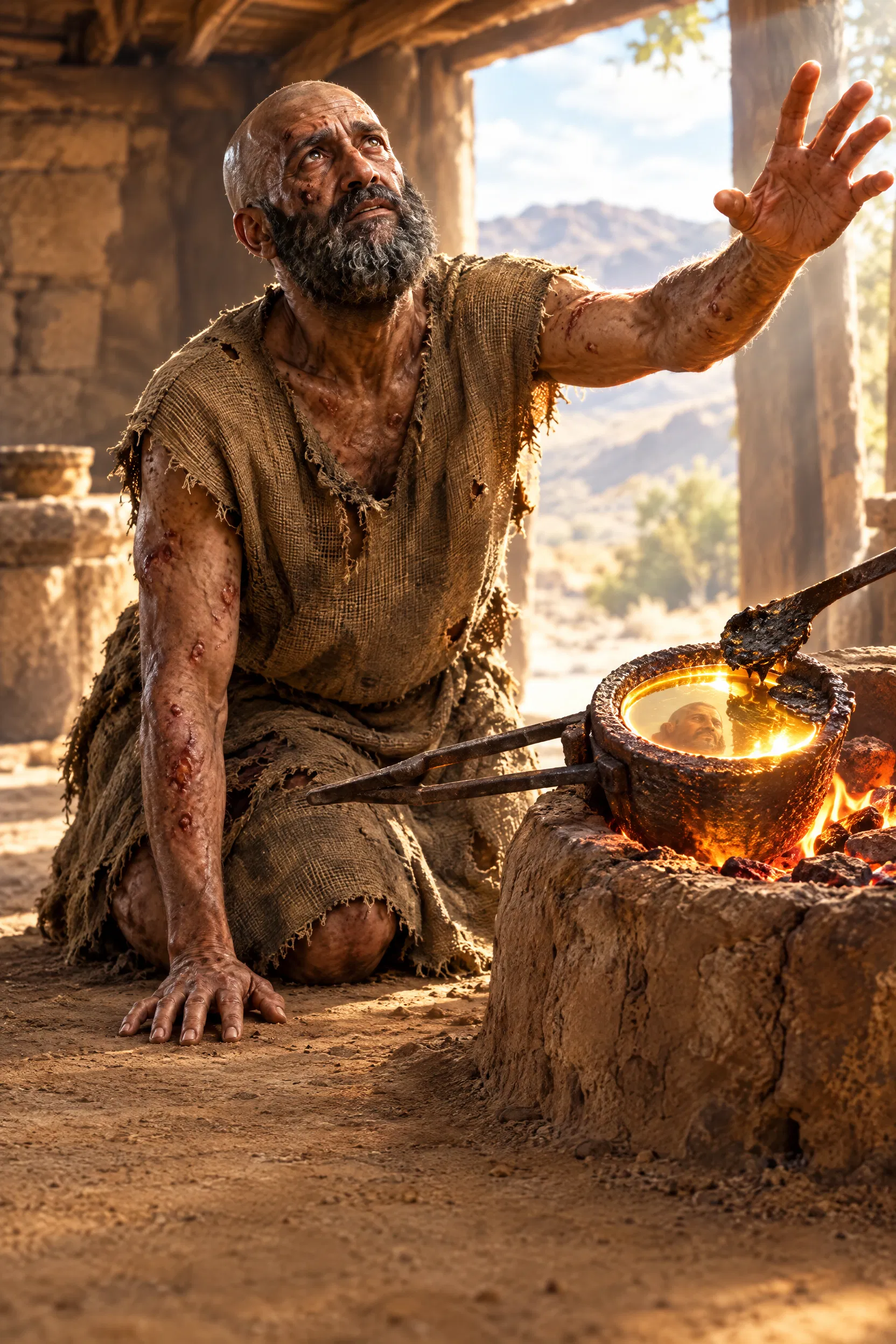 Job Kneels Beside a Refiner's Crucible of Gold