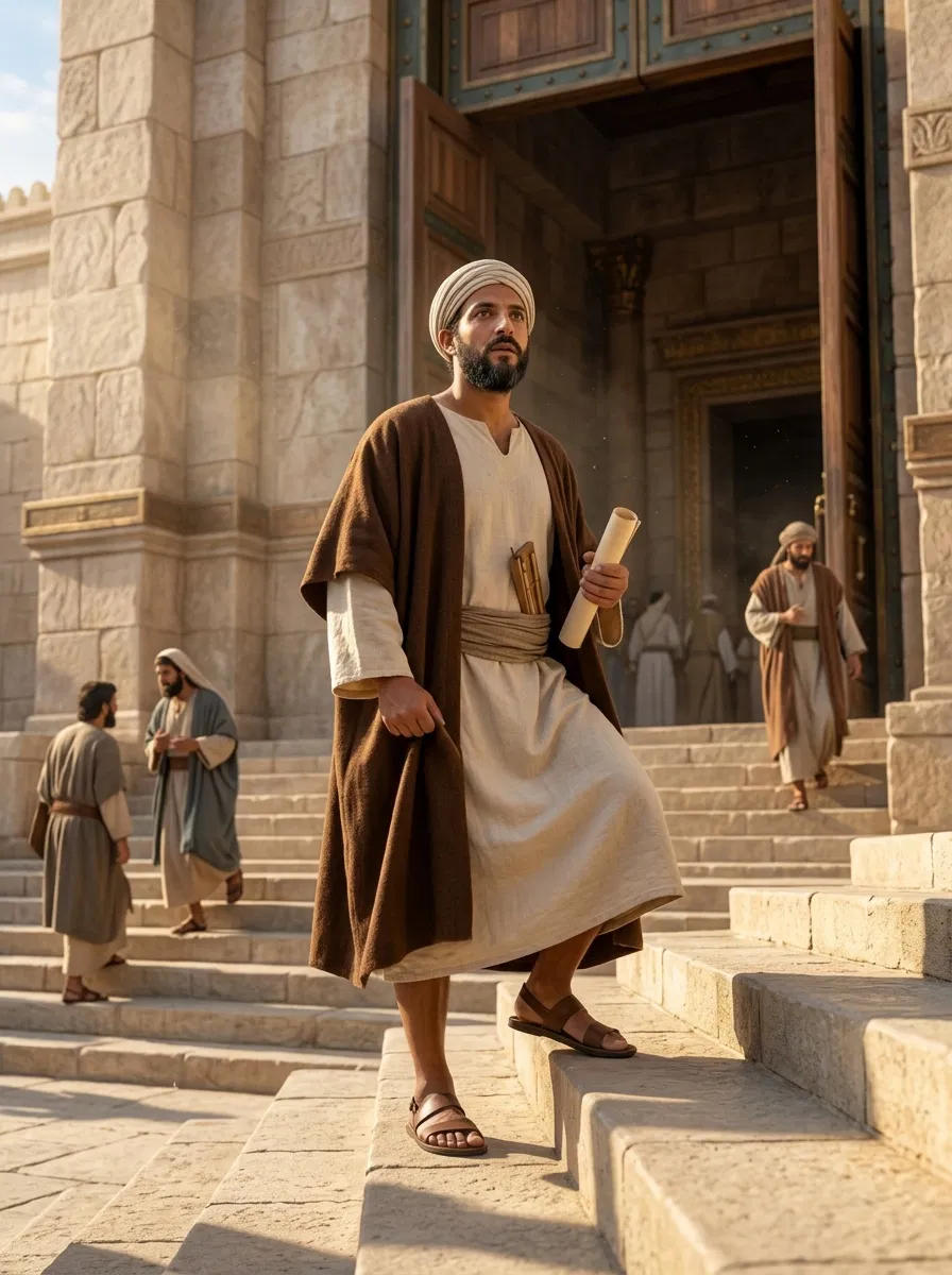 Shaphan Climbs the Temple Steps with a Scroll
