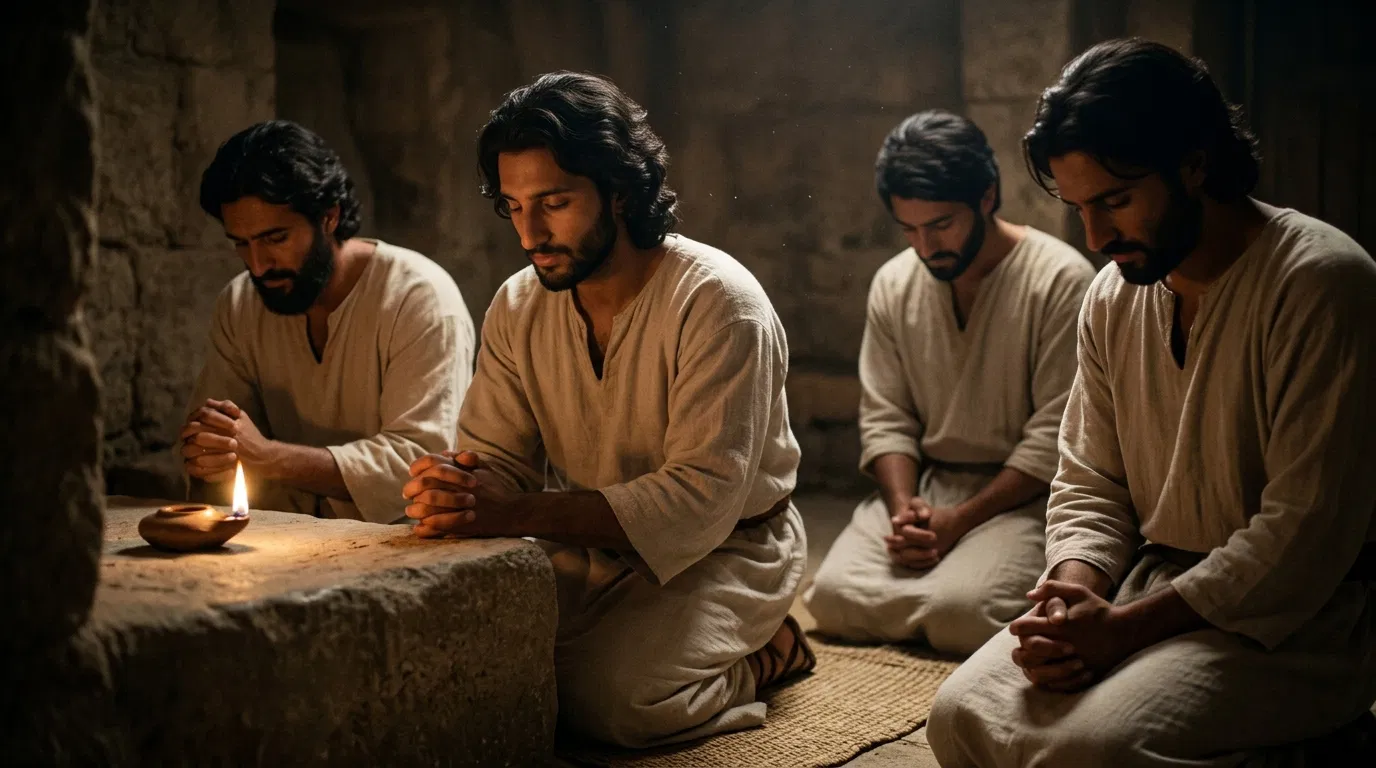 Daniel and His Three Friends Kneel in Prayer