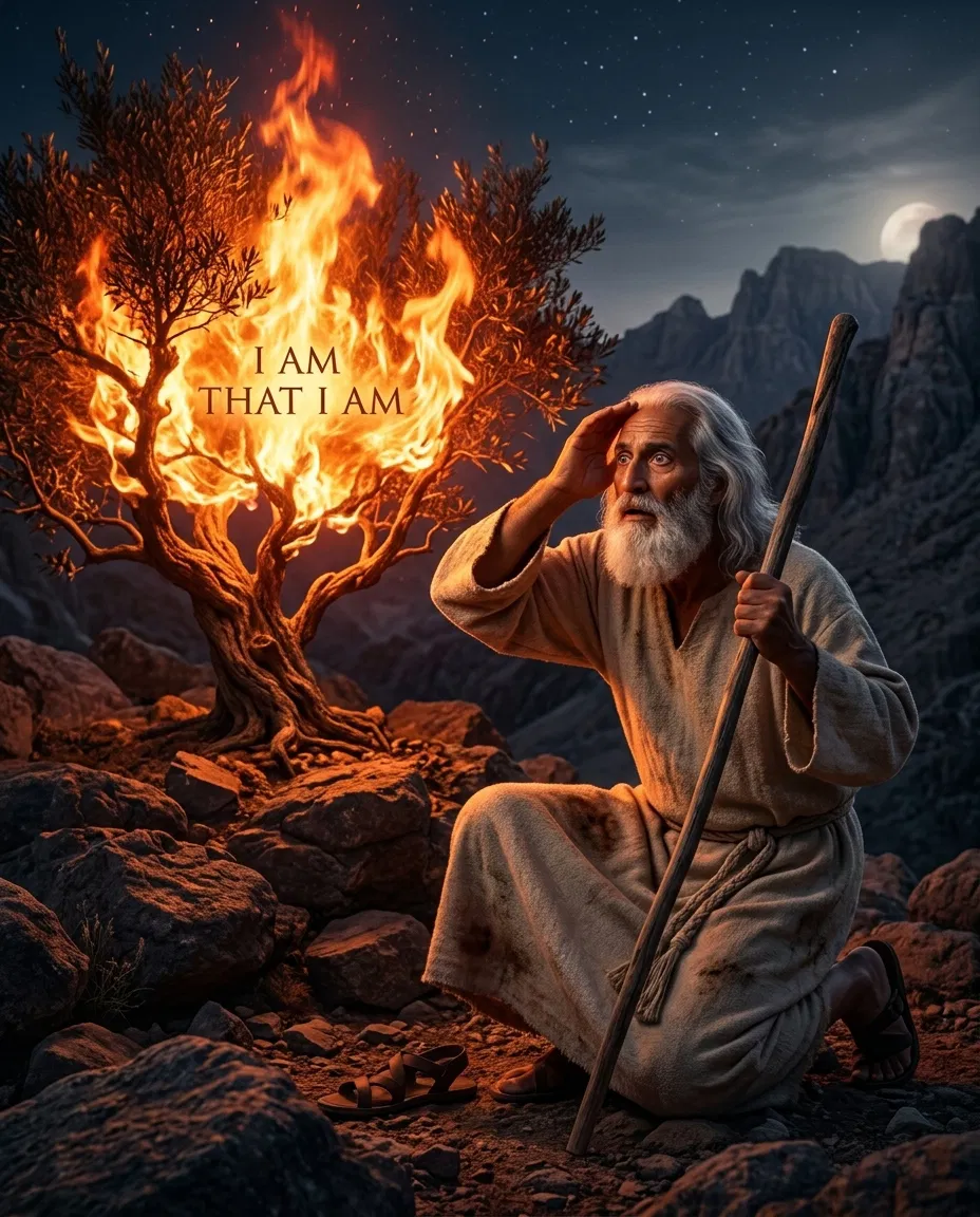 Moses Shields His Eyes at the Burning Bush