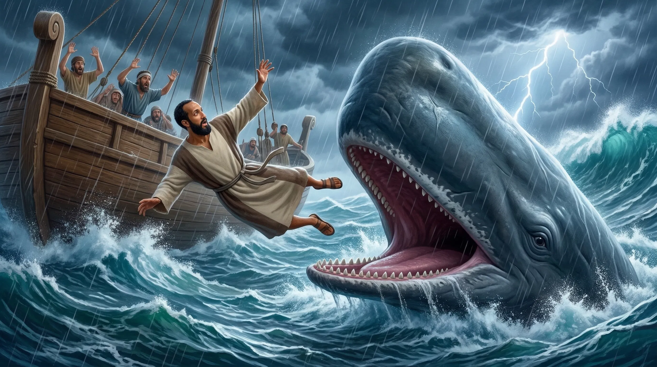 Jonah Thrown Overboard as a Whale Rises from the Storm