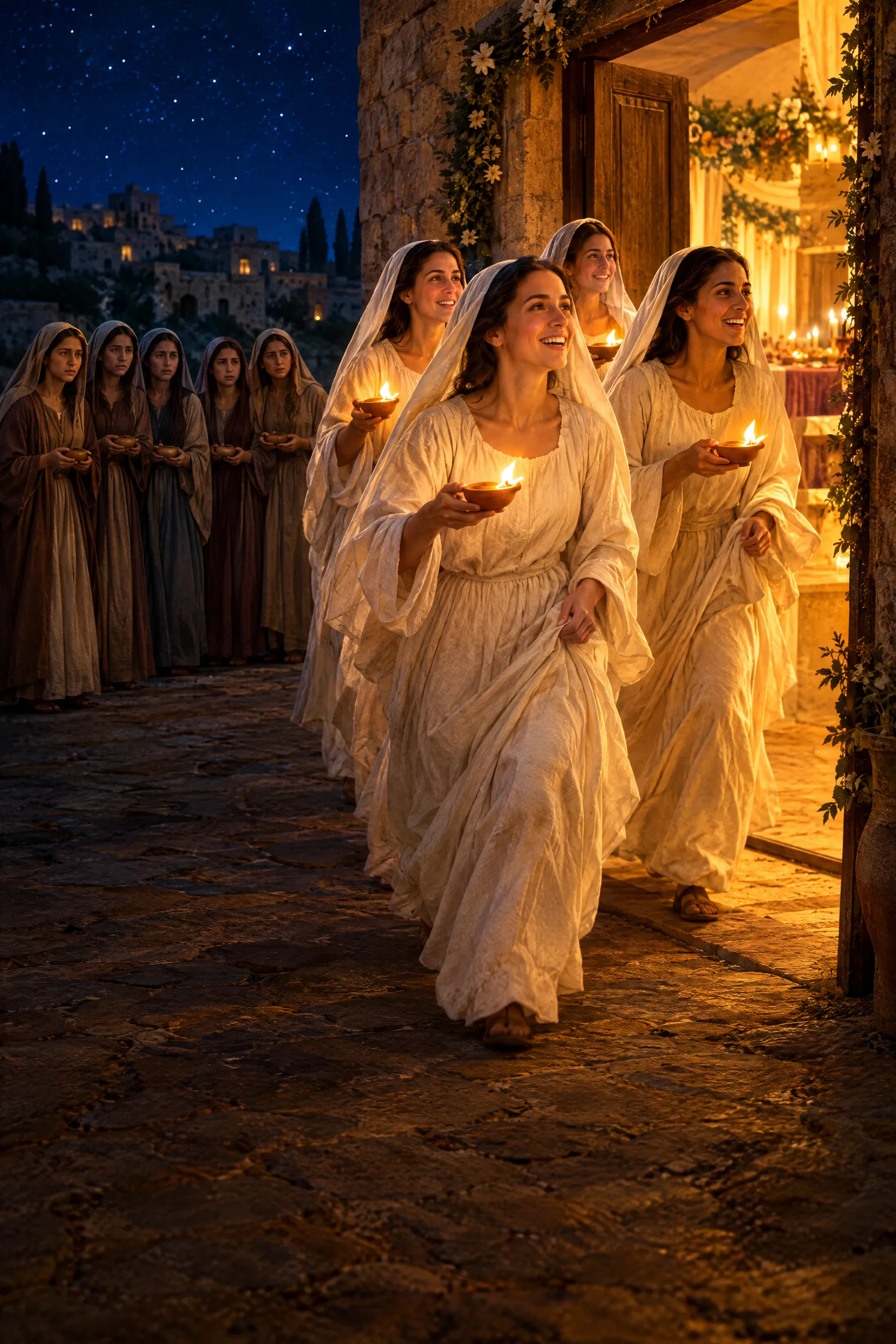 Five Wise Virgins Enter the Wedding Feast