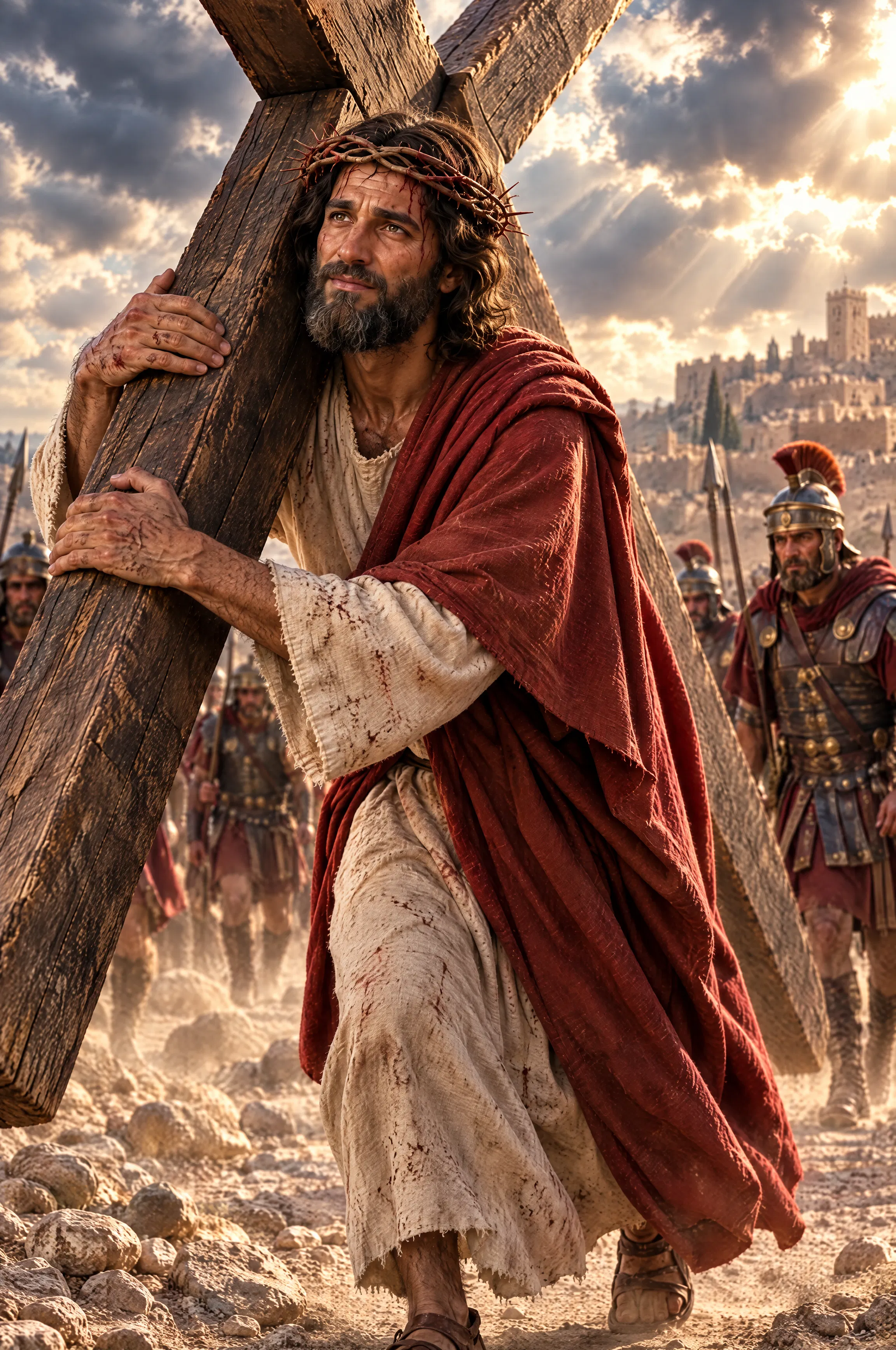 Jesus Carrying the Cross With a Crown of Thorns