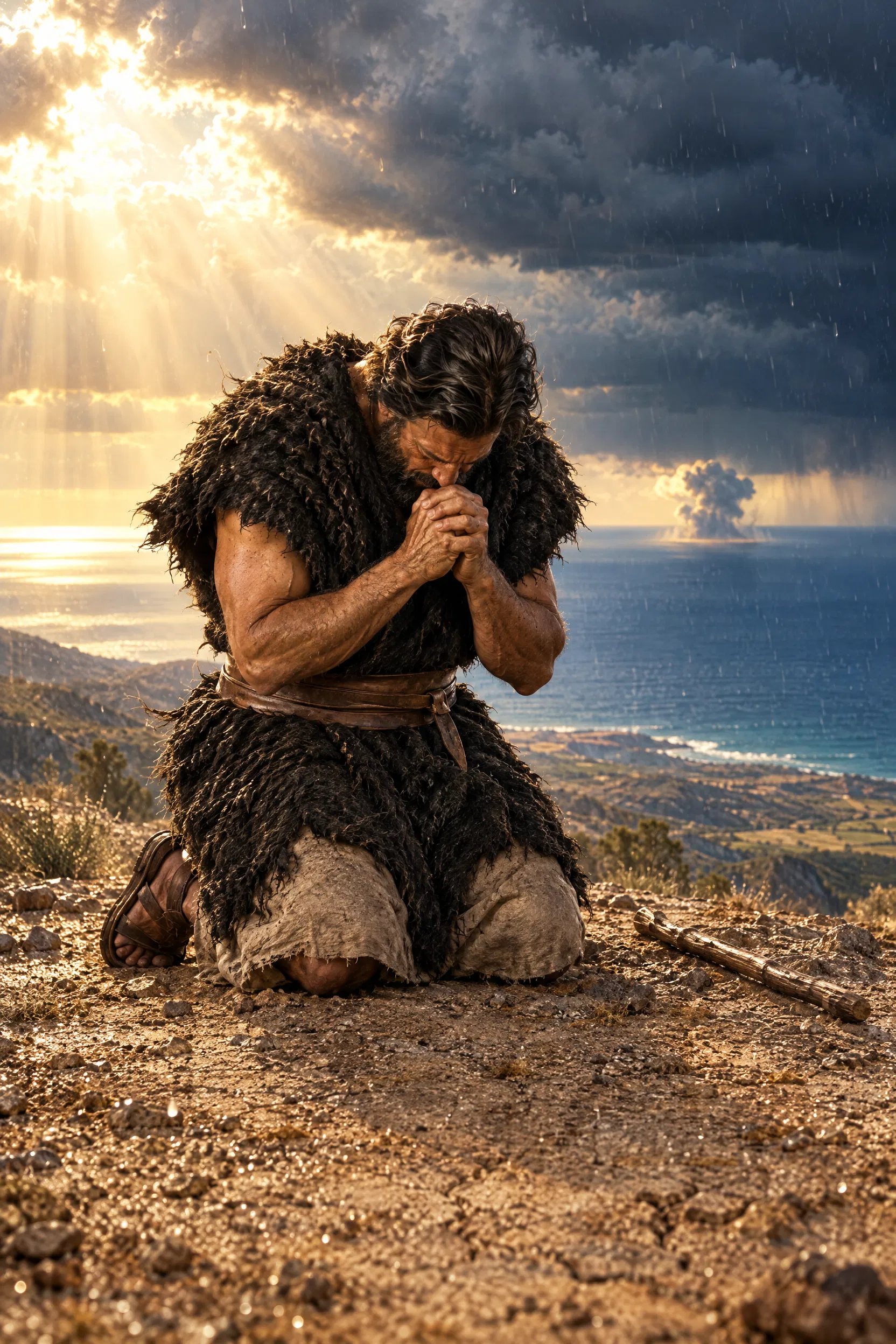 Elijah Prays on Mount Carmel as Rain Begins