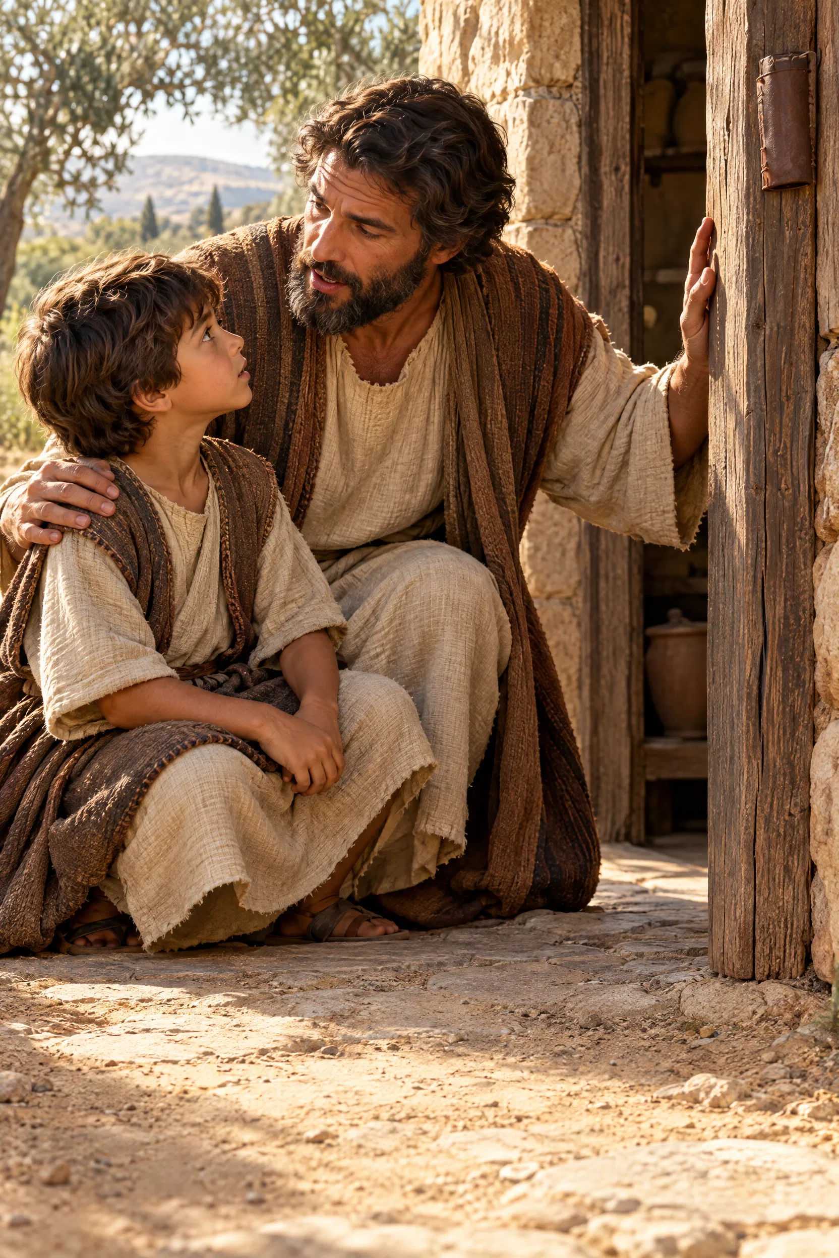 Father Teaches His Son at the Doorpost