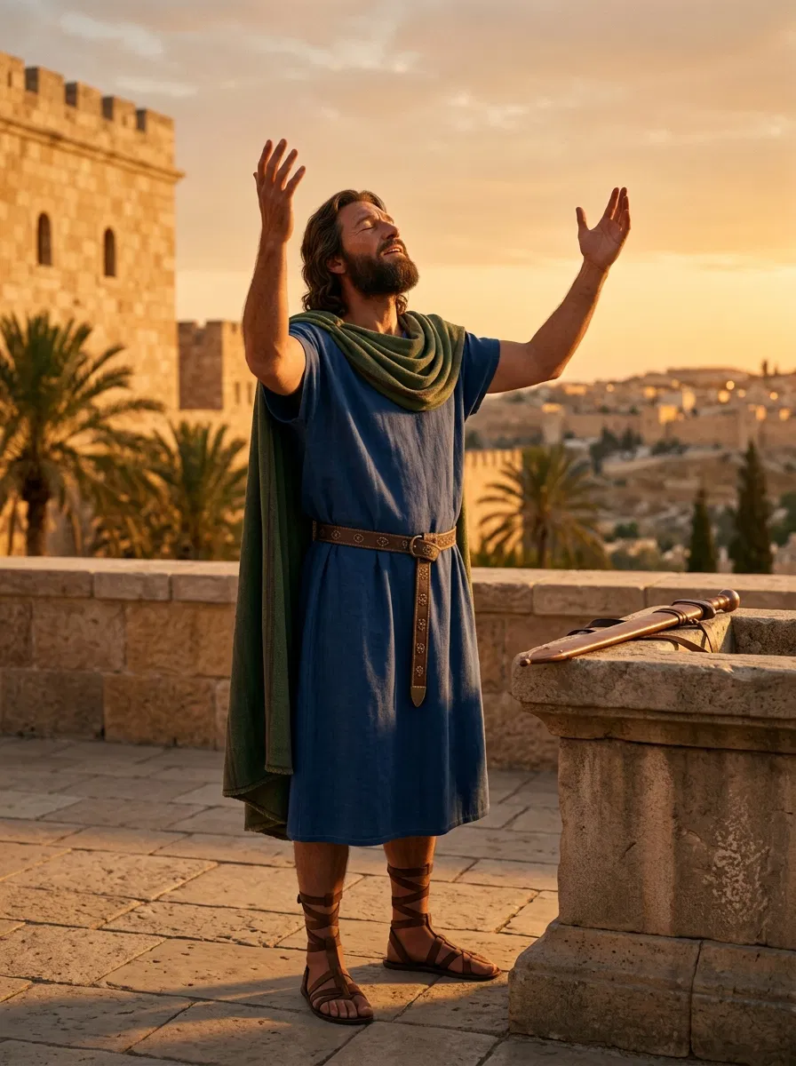 King David Praising God Above the City