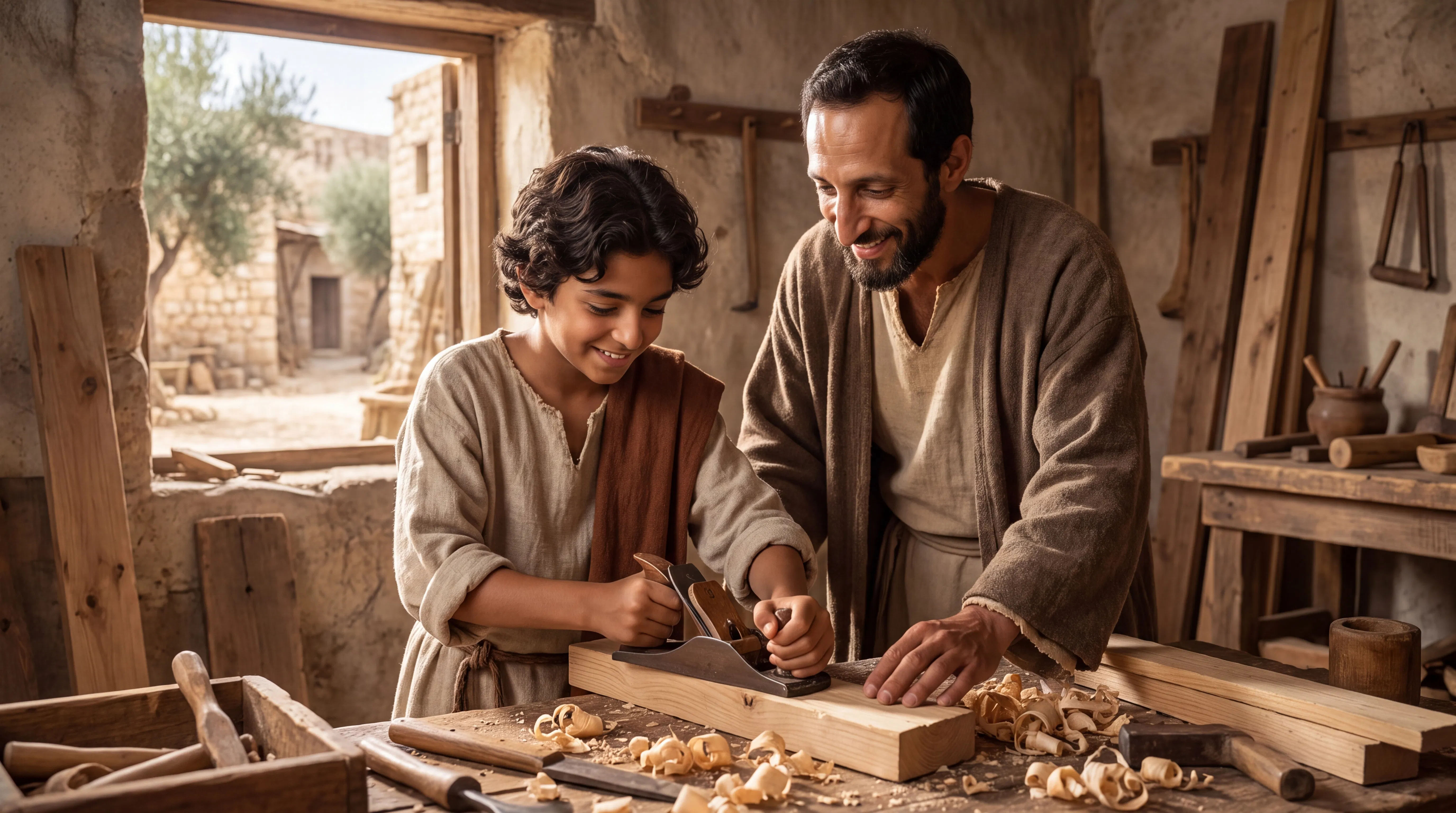 Young Jesus in the Carpenter's Workshop