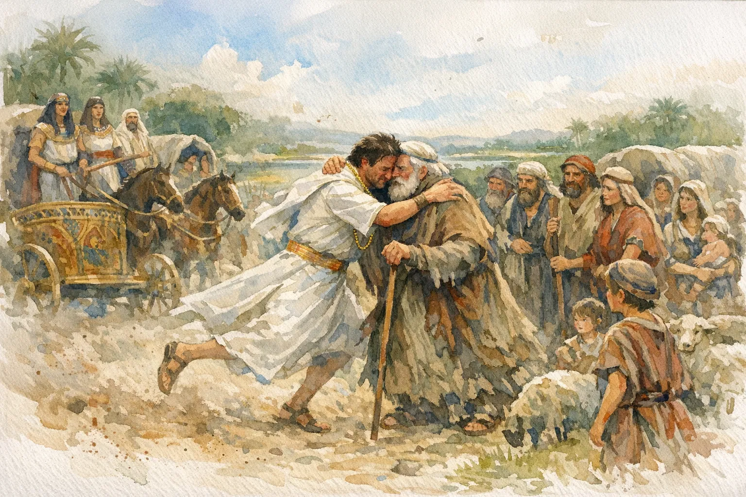 Joseph Runs to Embrace His Father Jacob