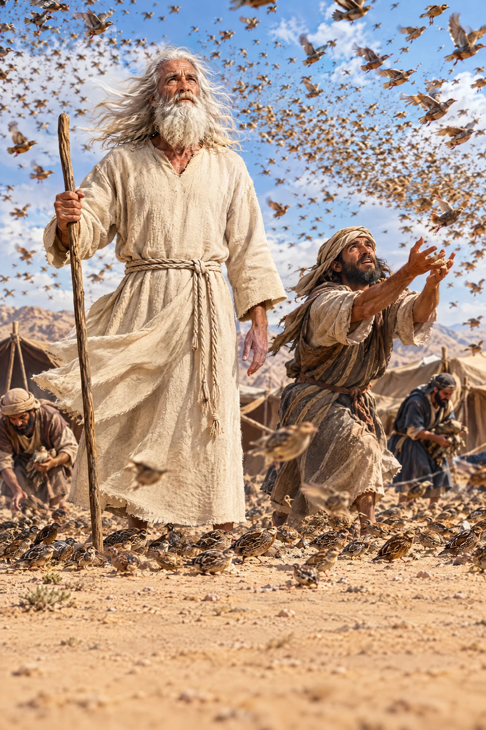 Quails Fall Around Moses and the Camp