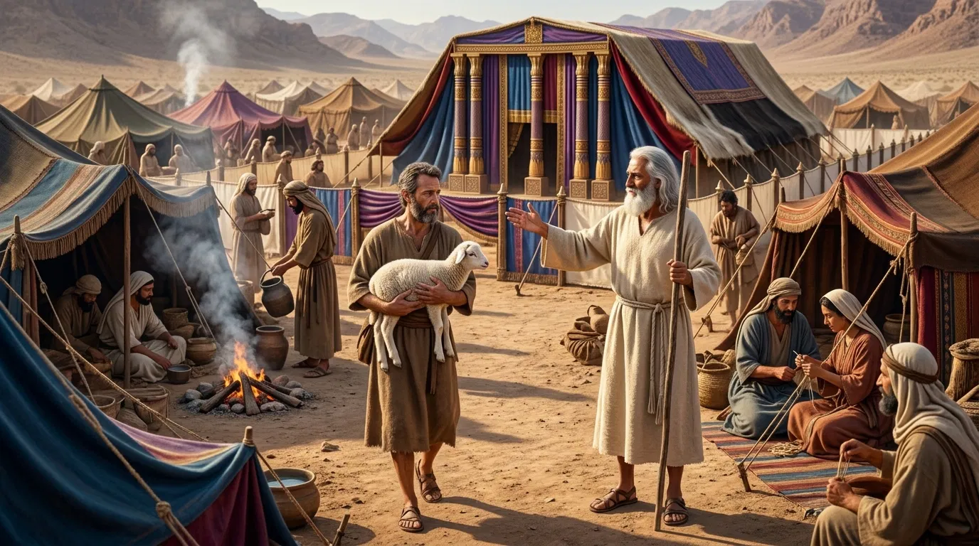 Israelite Bringing a Lamb Through the Camp
