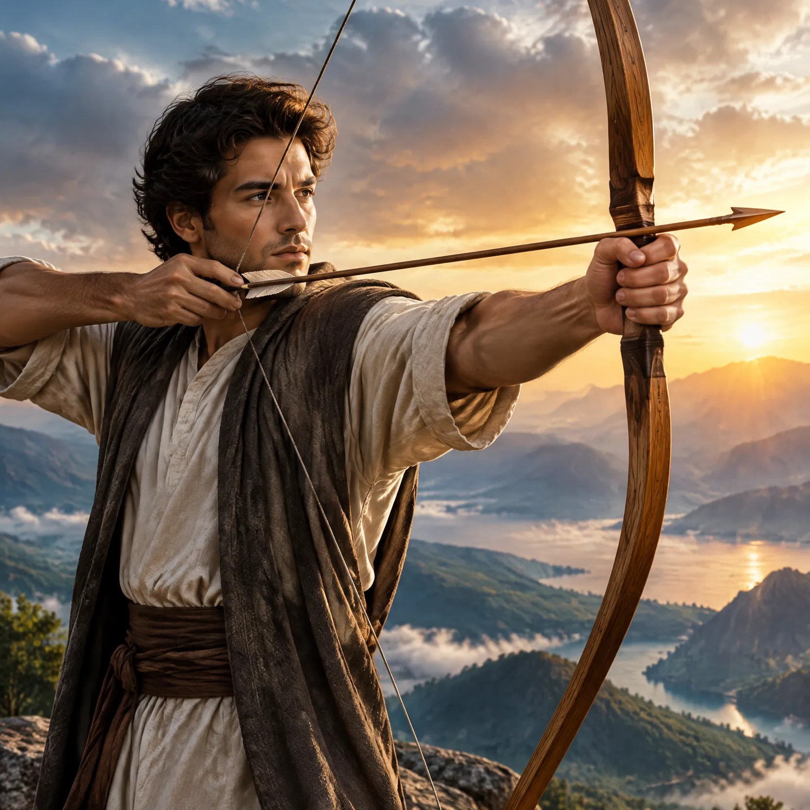 Man Drawing a Bow with an Arrow Ready
