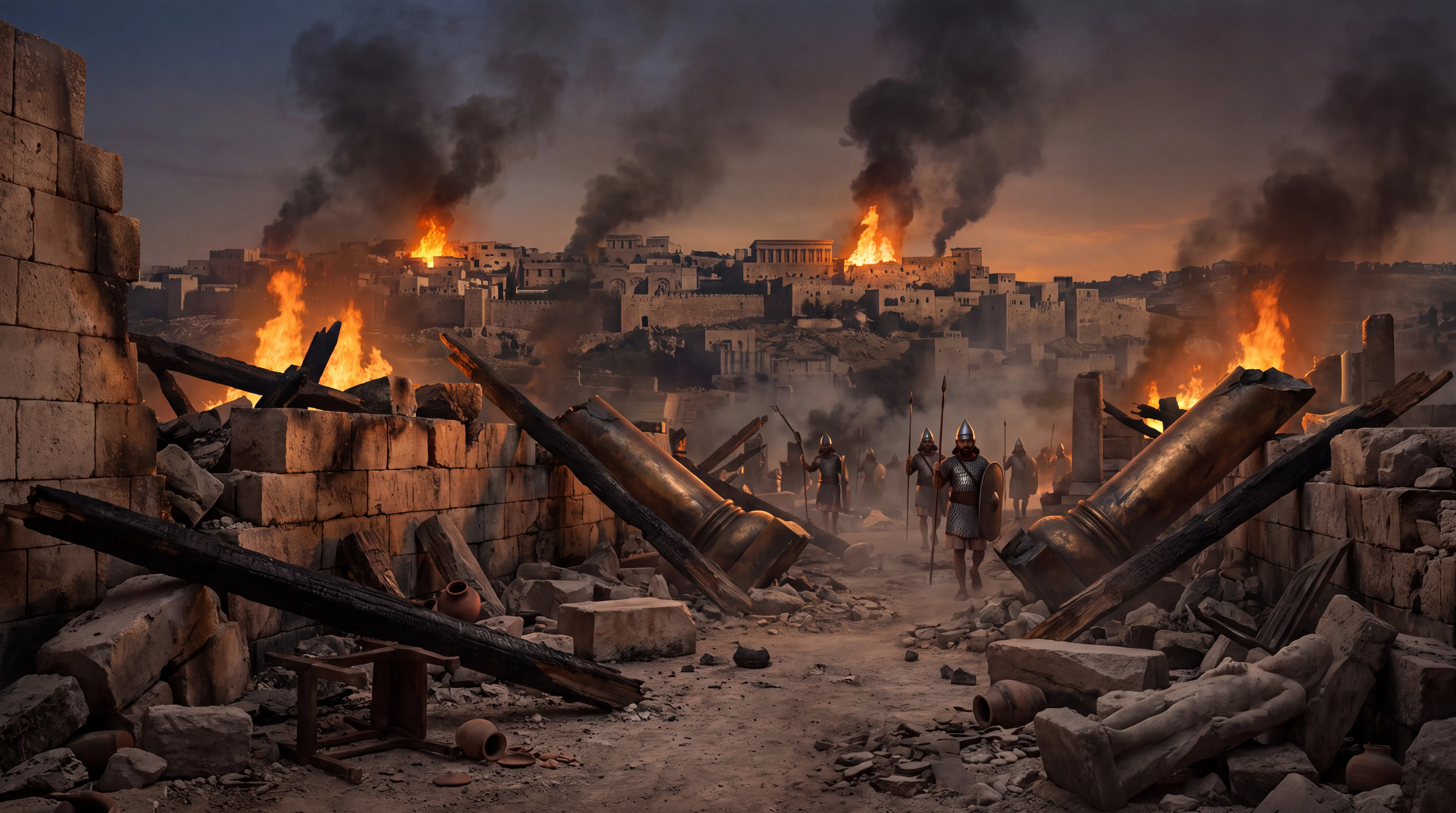 Babylonian Soldiers Among the Burning Ruins of Jerusalem