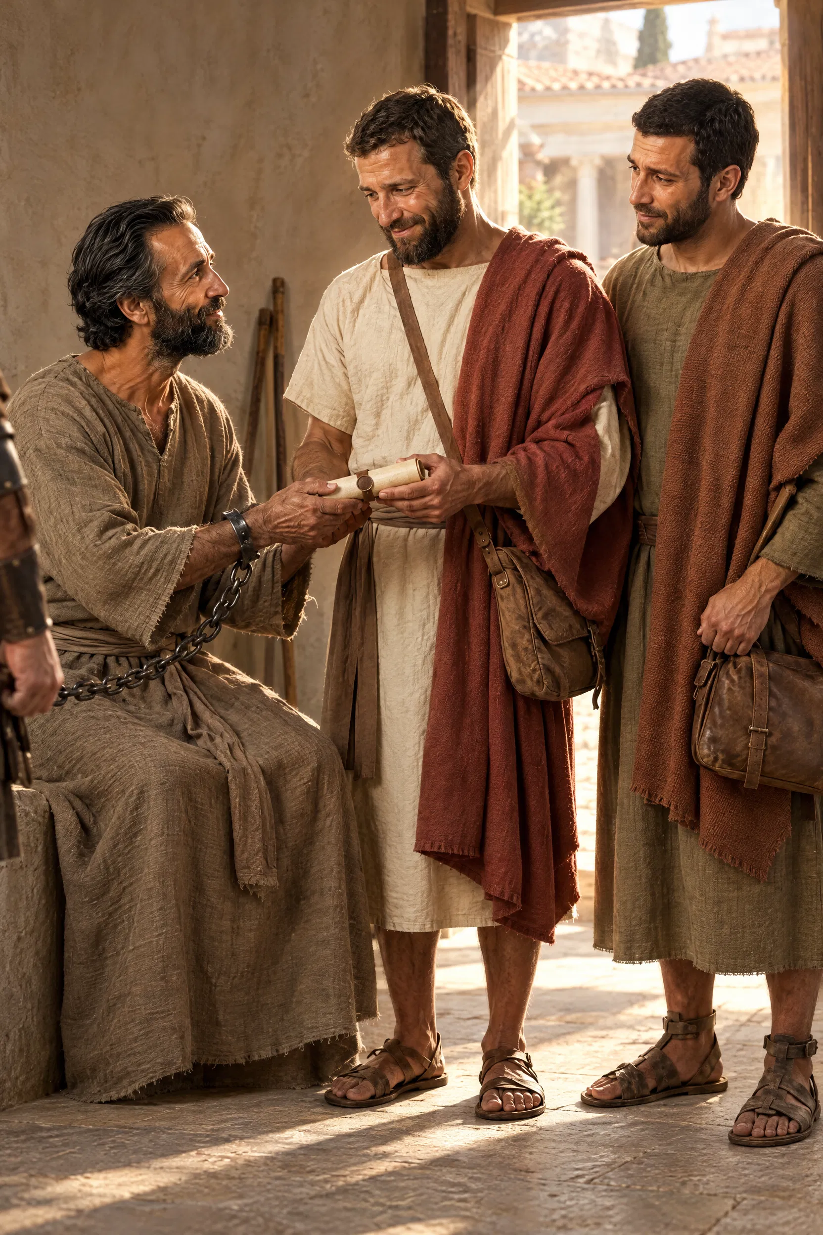 Paul in Chains Gives a Letter to Tychicus and Onesimus