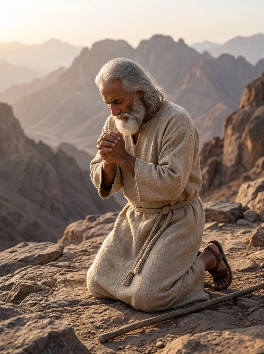 Moses Kneeling in Prayer on the Mountain