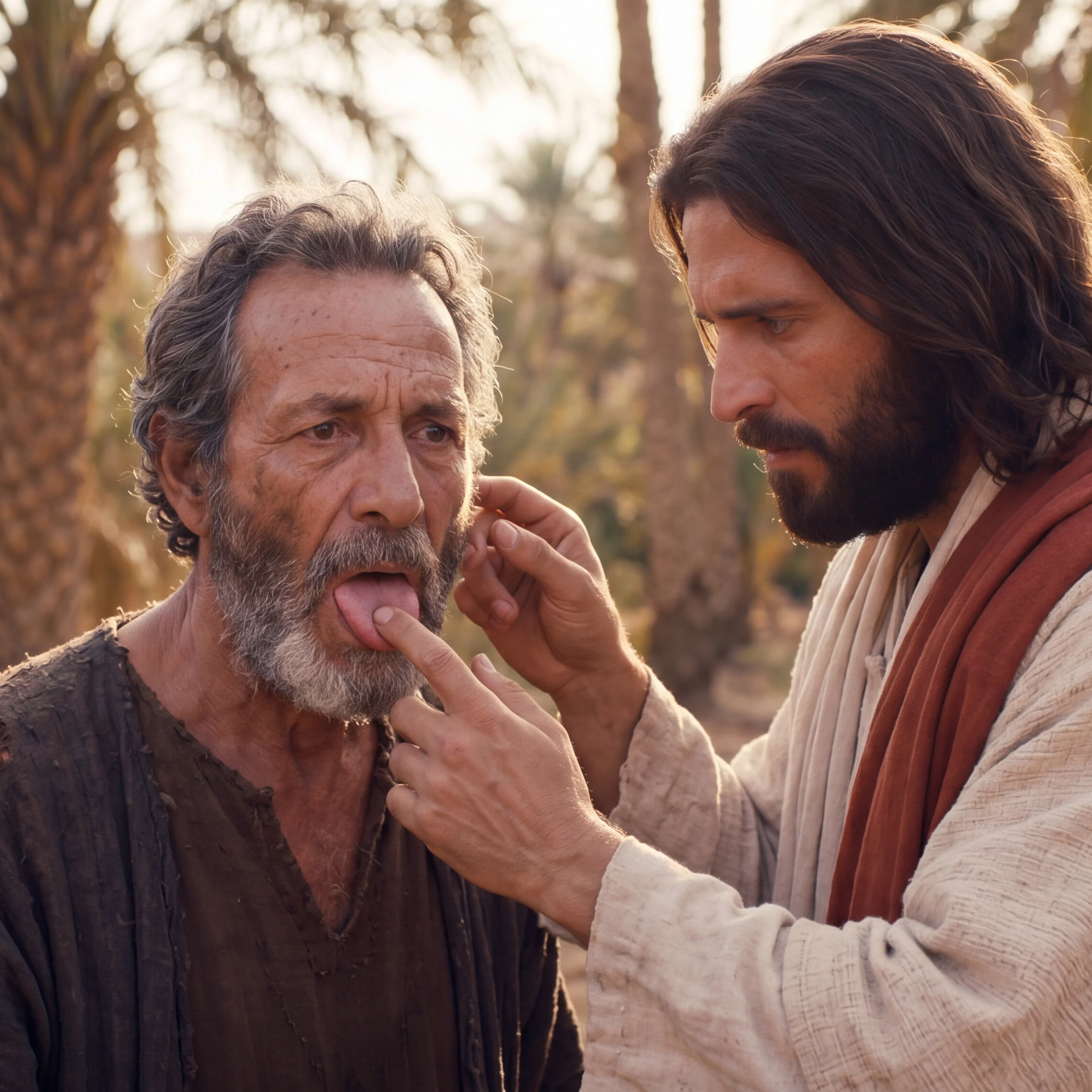 Jesus Healing the Deaf Man touching his tongue