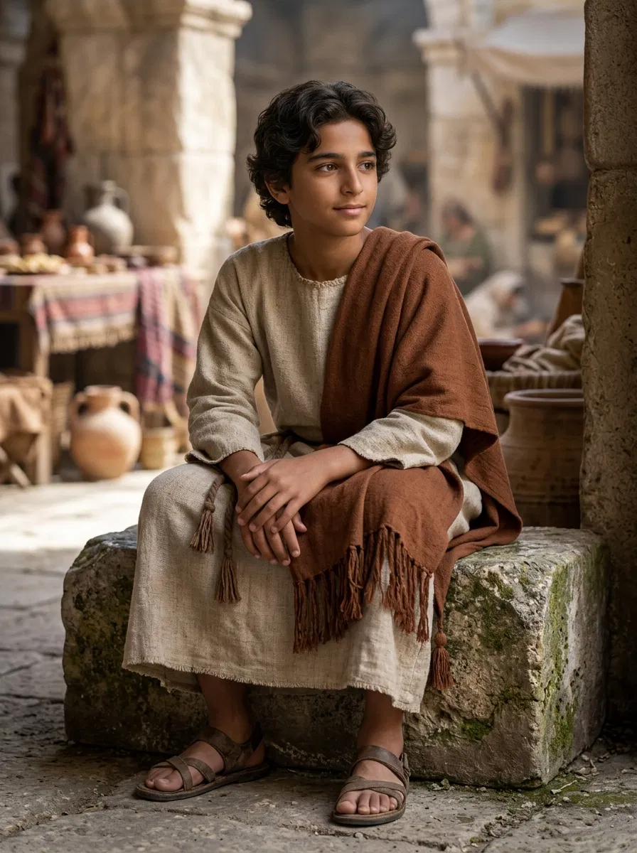 The Boy Jesus Seated in a Market Courtyard