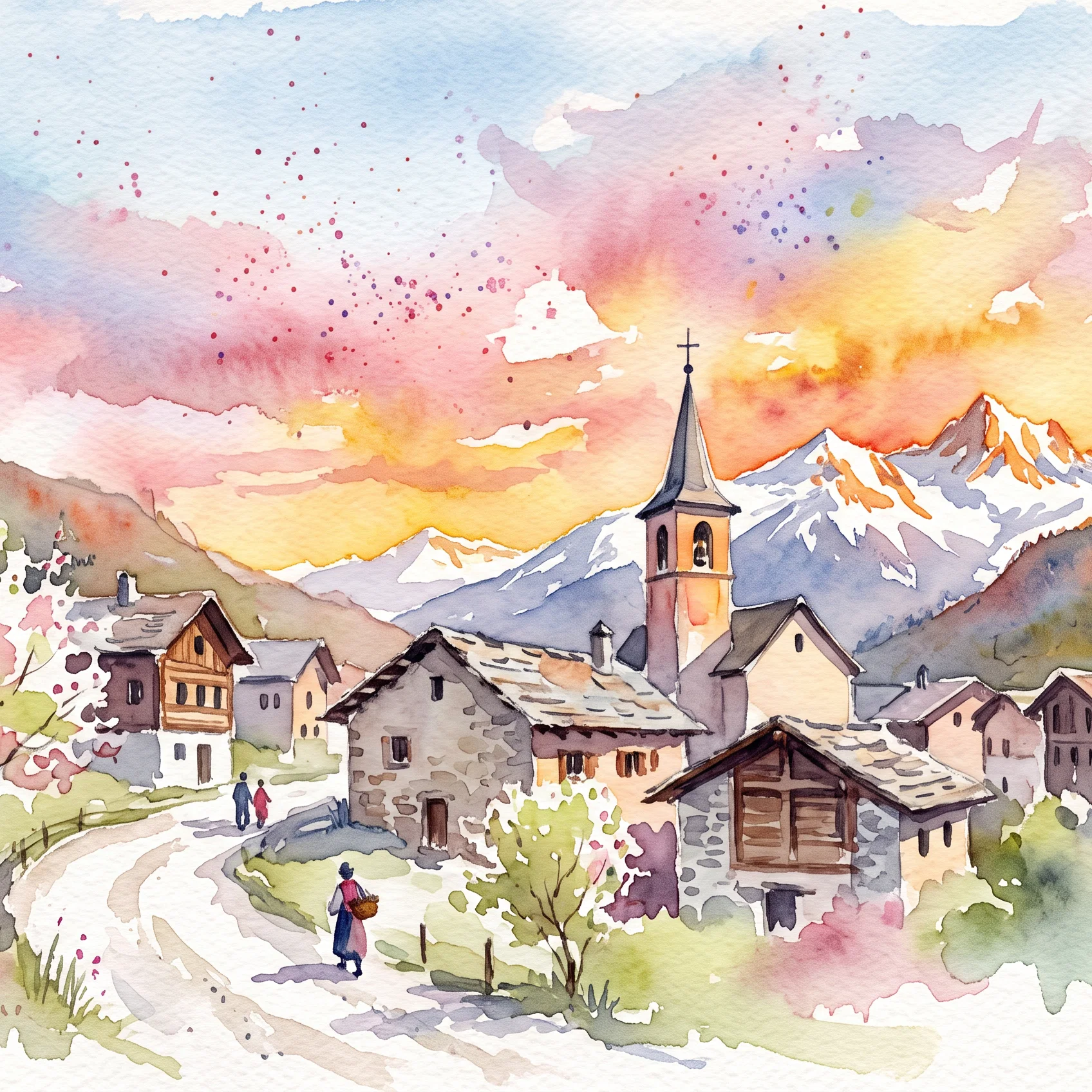 Alpine Twilight Over a Swiss Village