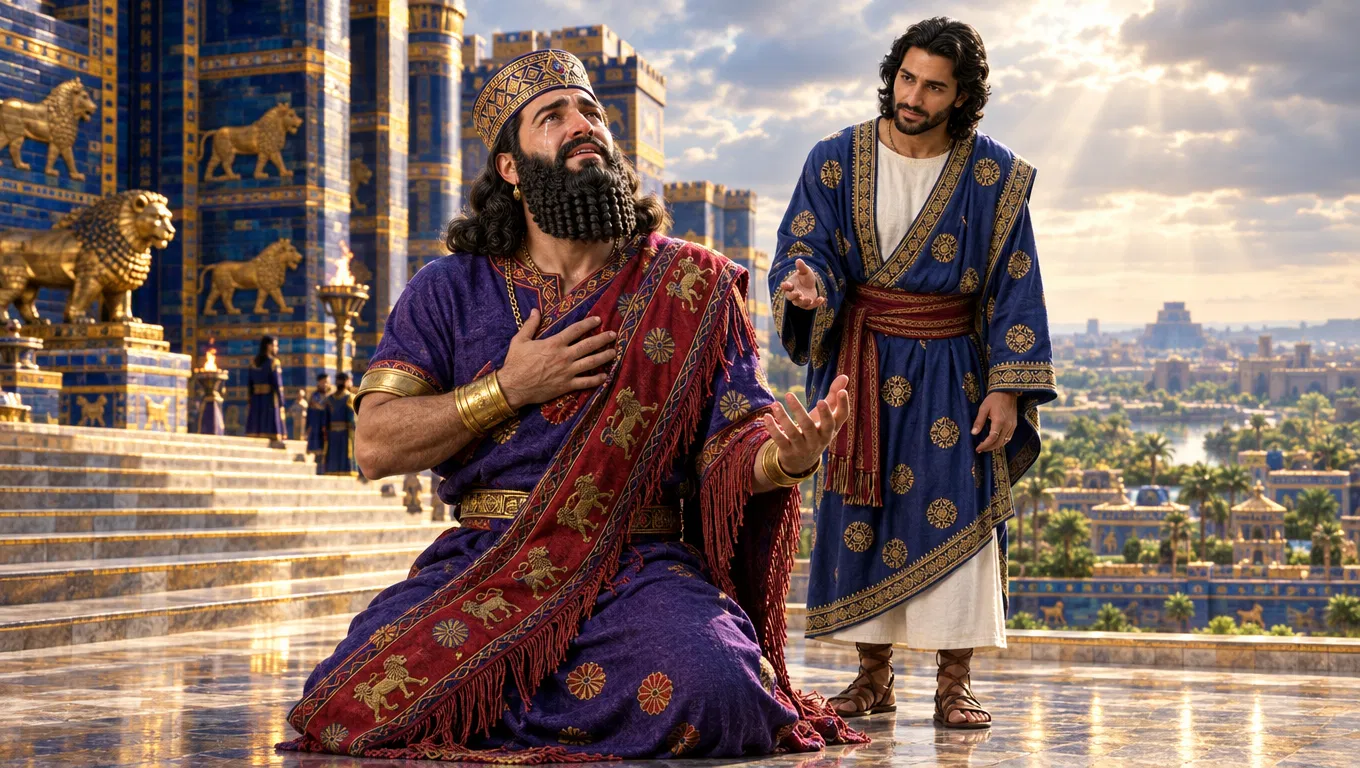 Nebuchadnezzar Kneeling in Tears Before Daniel