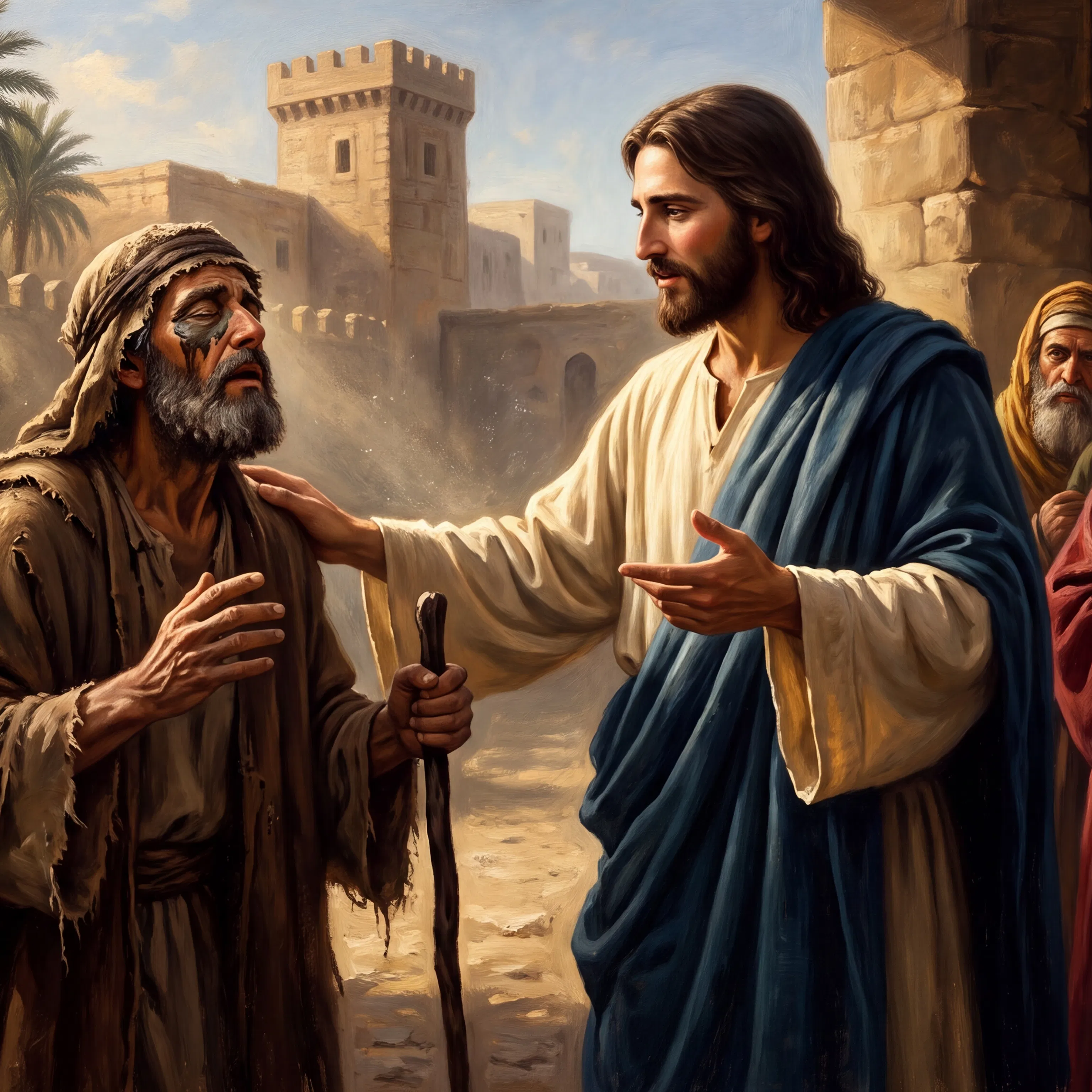 Jesus Speaks to the Blind Beggar Before Onlookers