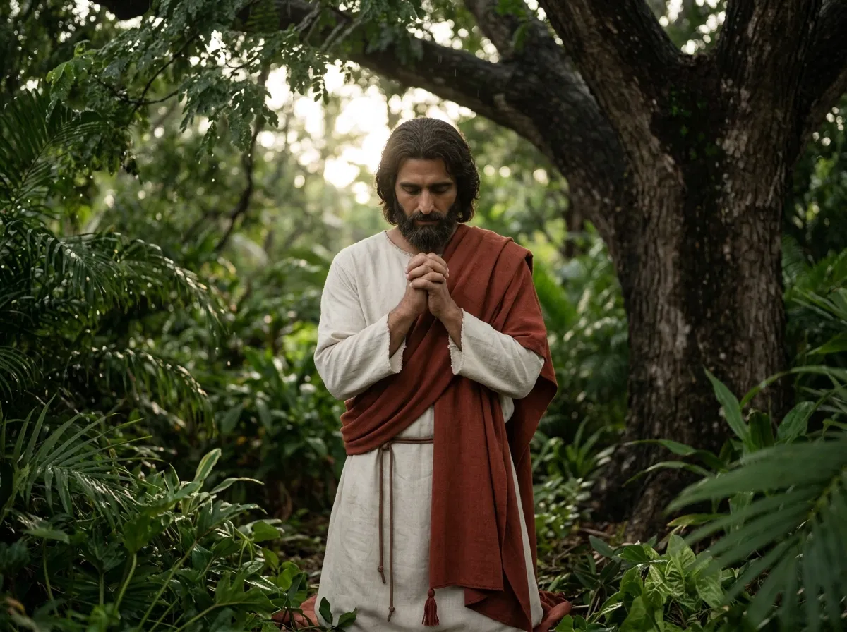 Jesus Praying Alone Under a Tree
