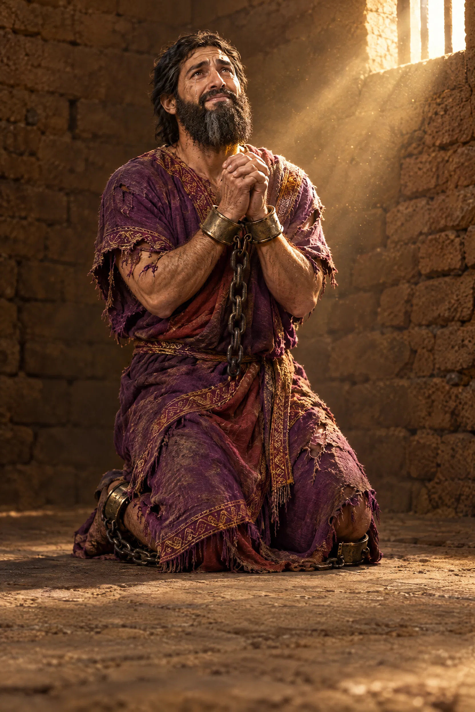 Manasseh Prays in Chains in a Prison Cell