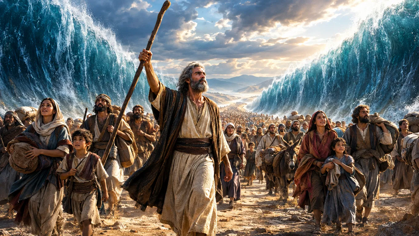 Moses Leads Israel Through the Parted Red Sea