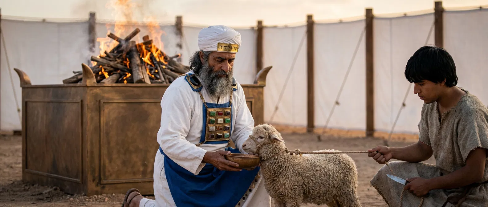 Priest and Offerer With a Lamb at the Altar