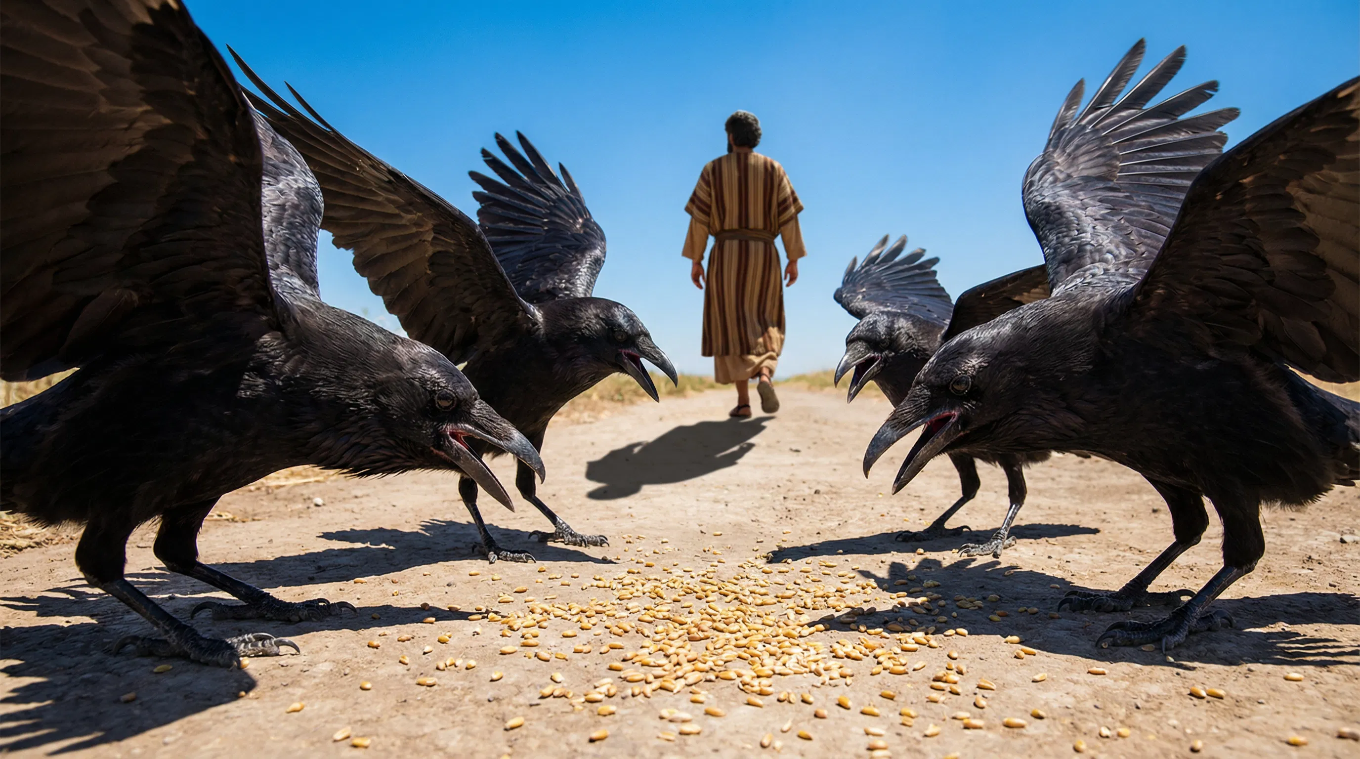 Ravens Eating Seed on the Path