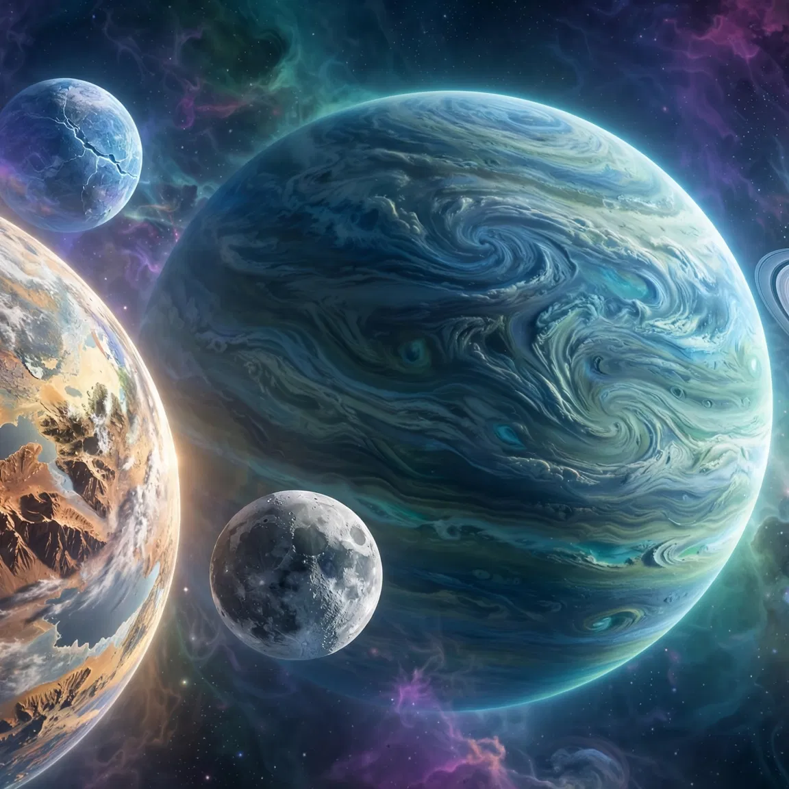 Planets and Moons in Space
