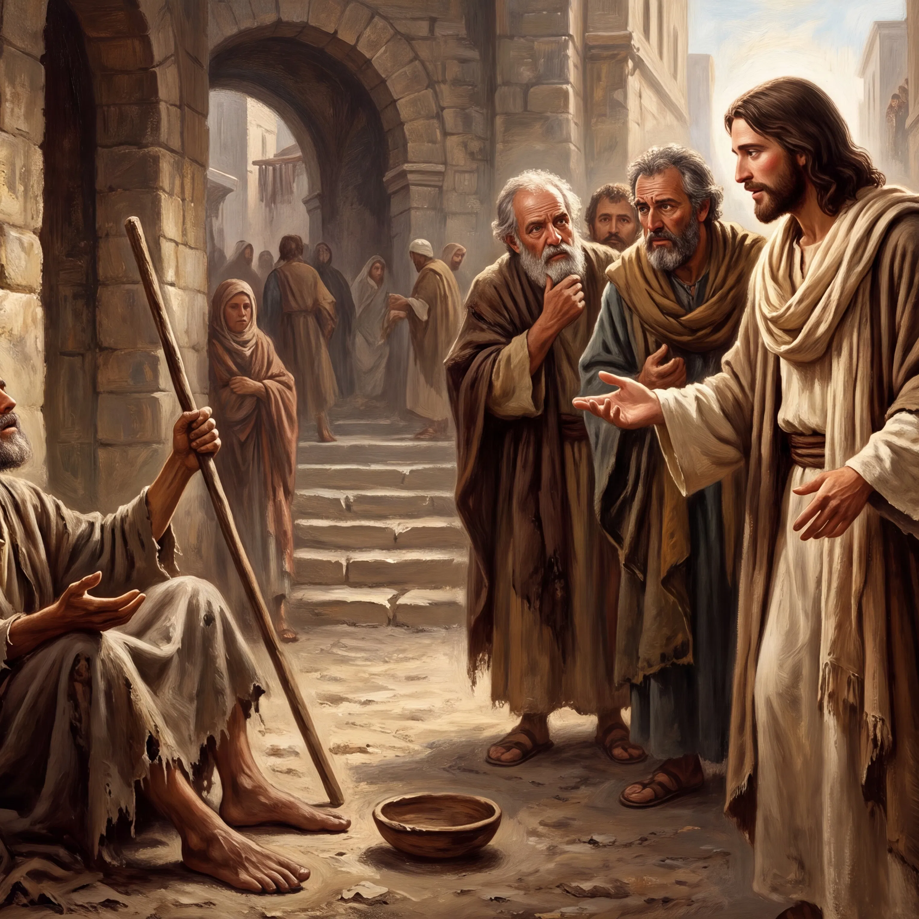 Jesus Speaks to a Blind Beggar Beside the Wall