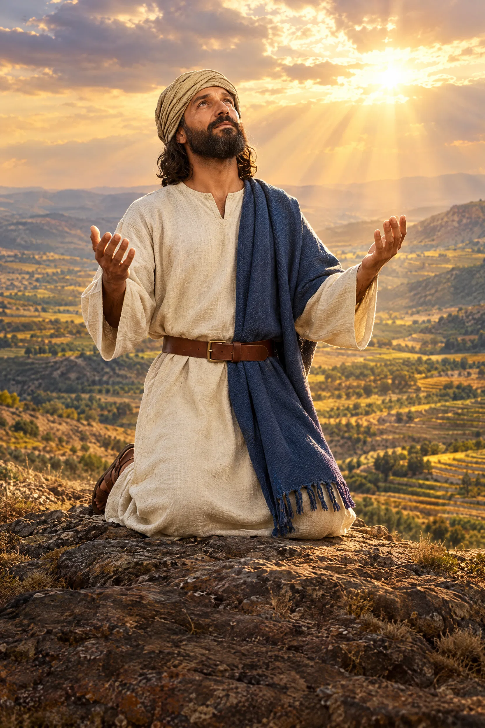 Jabez Kneels and Prays at Sunrise