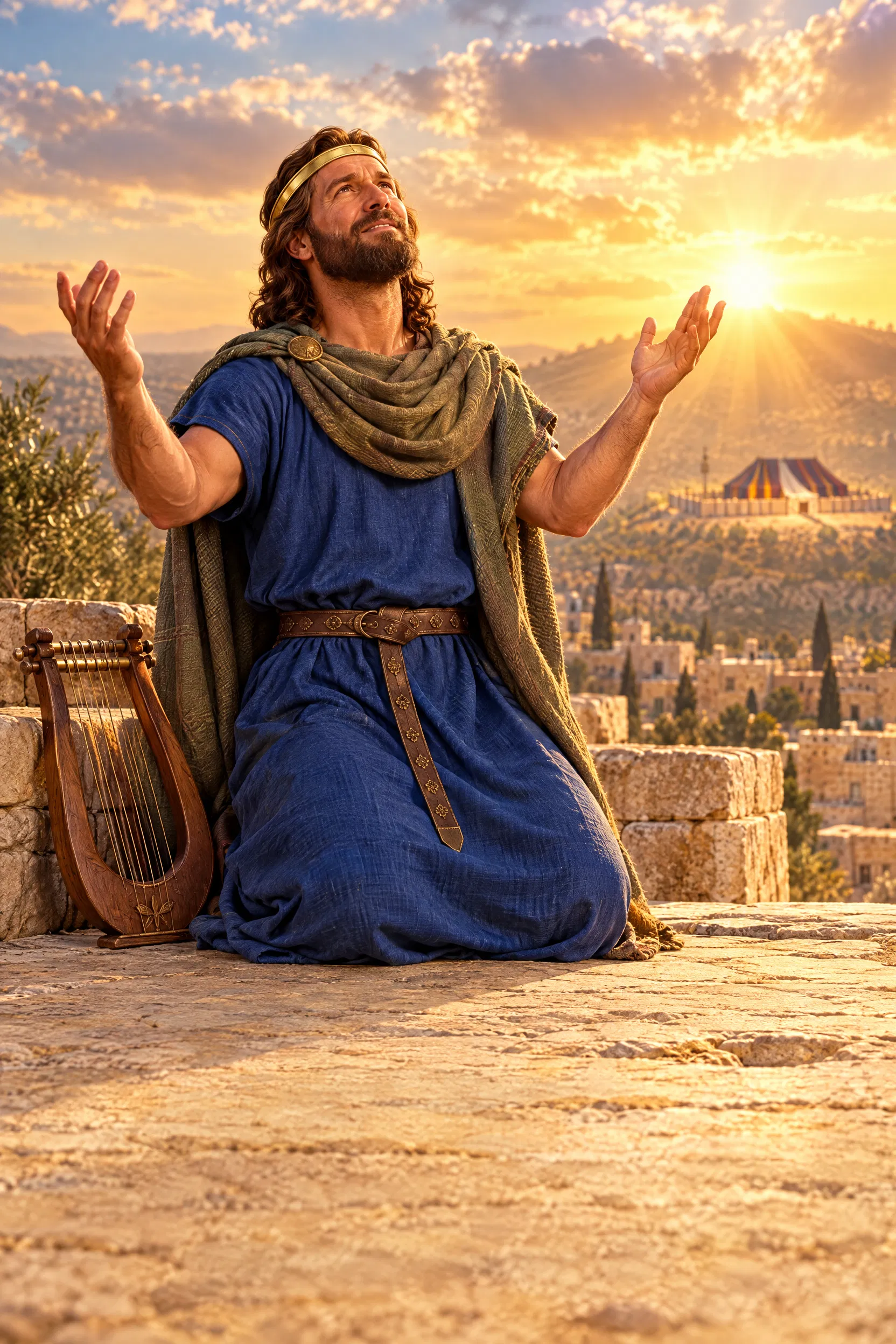 David Kneels in Praise Toward the Tabernacle